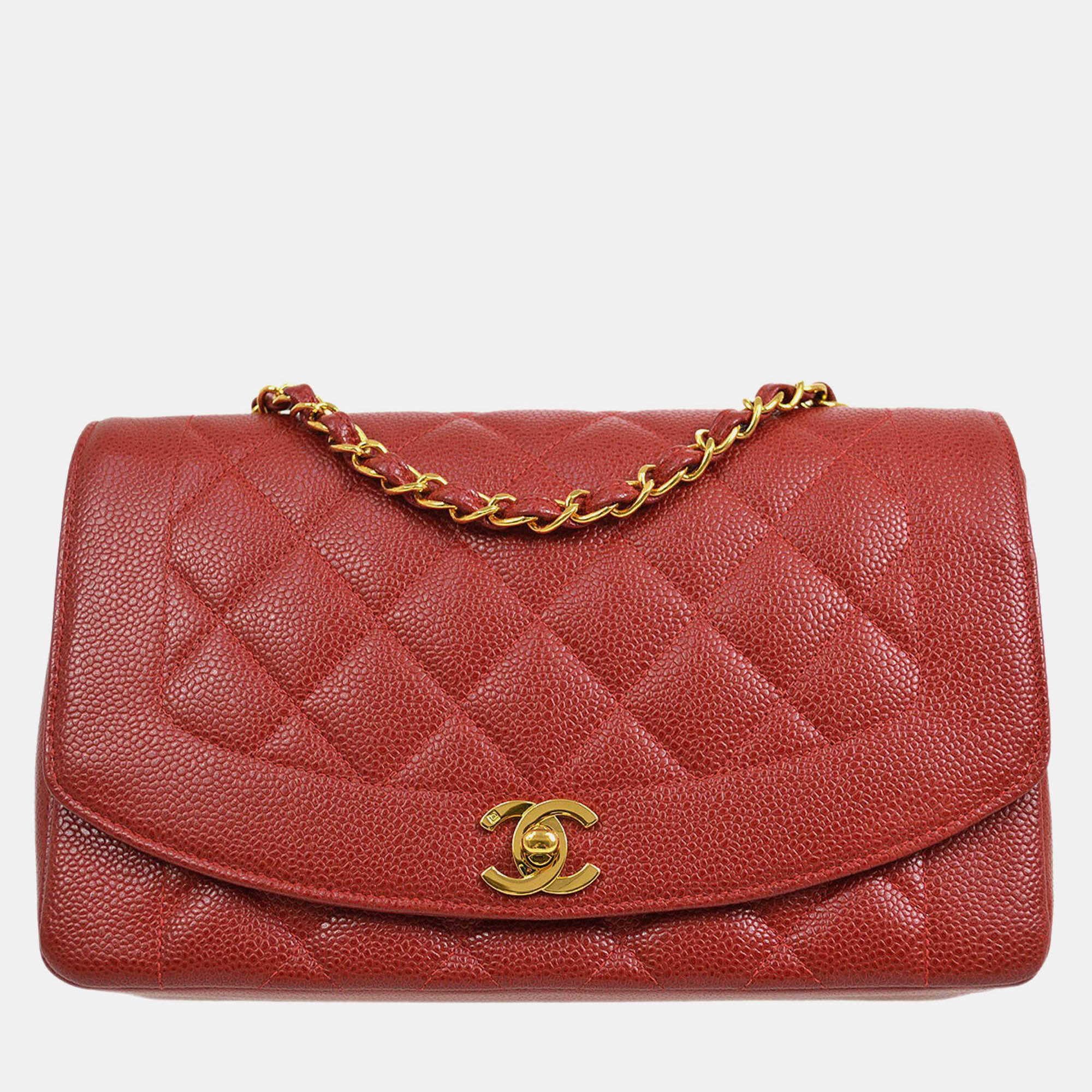 Chanel Diana Medium Red Calfskin Chain Shoulder Bag