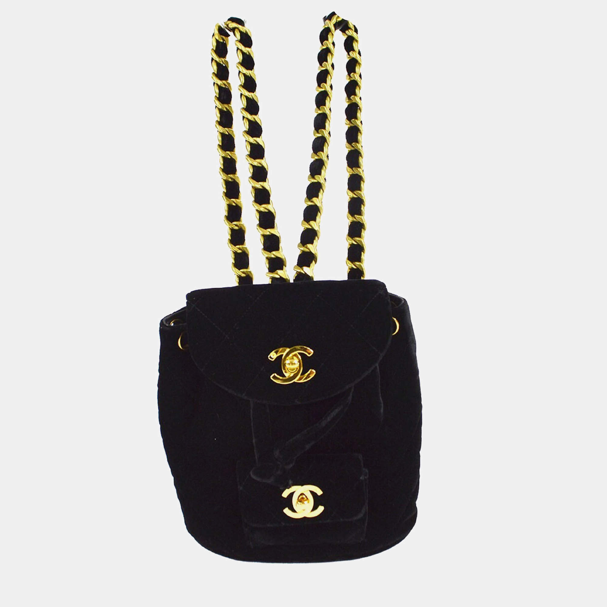 Chanel Black Velvet Duma Backpack Small