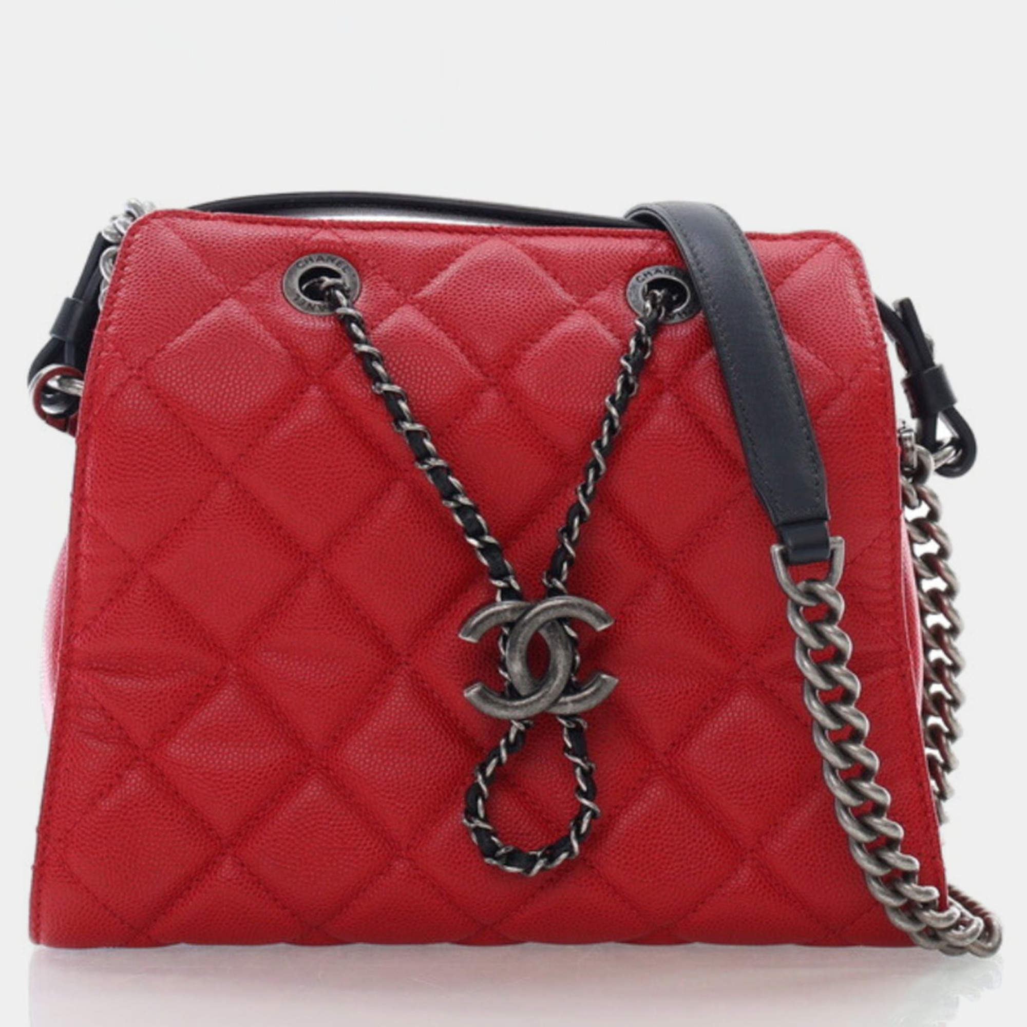 Chanel Small Red Caviar CC Bucket Bag