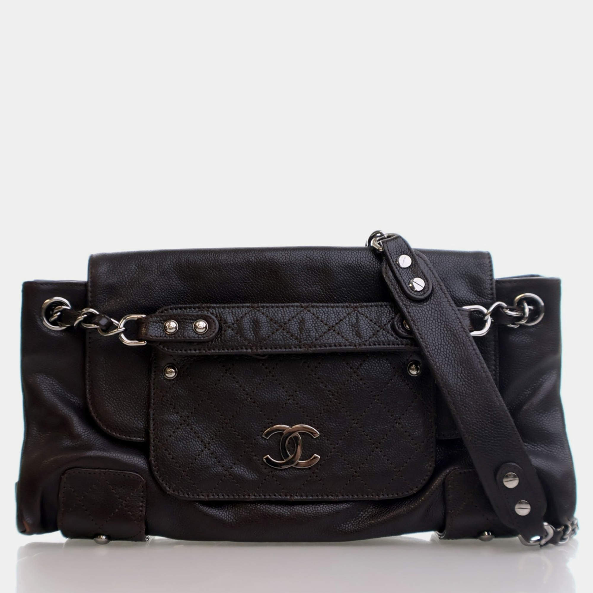 Chanel Pocket In The City Brown Caviar Leather Shoulder Bag