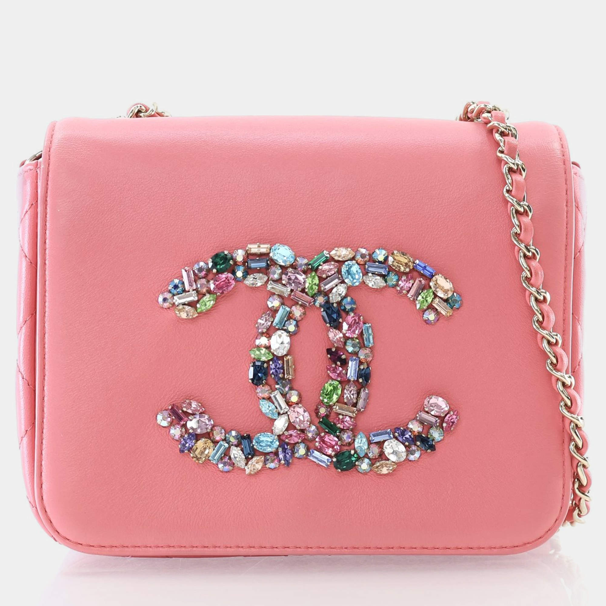 Chanel Giant Crystal CC Mini Pink Lambskin Flap Bag