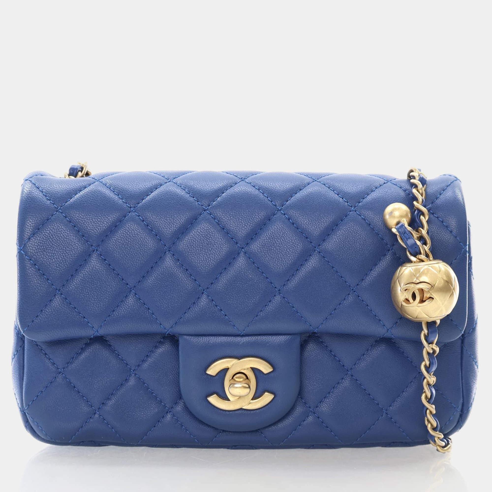 Chanel Mini Rectangular Blue Lambskin Pearl Crush Classic Flap Bag
