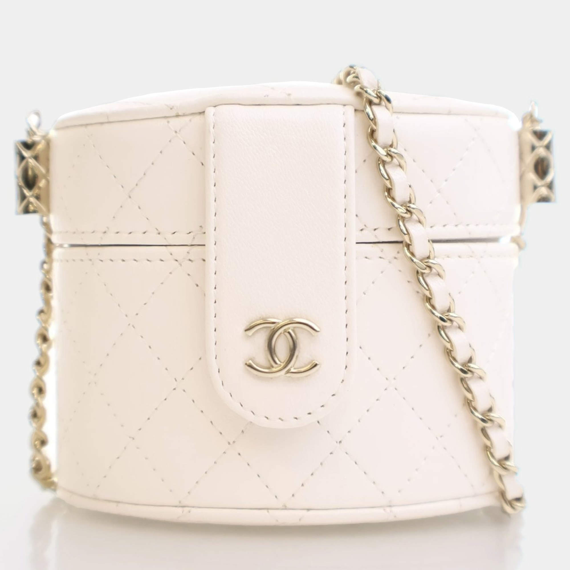 Chanel Mini White Lambskin CC Allure Vanity Case With Chain