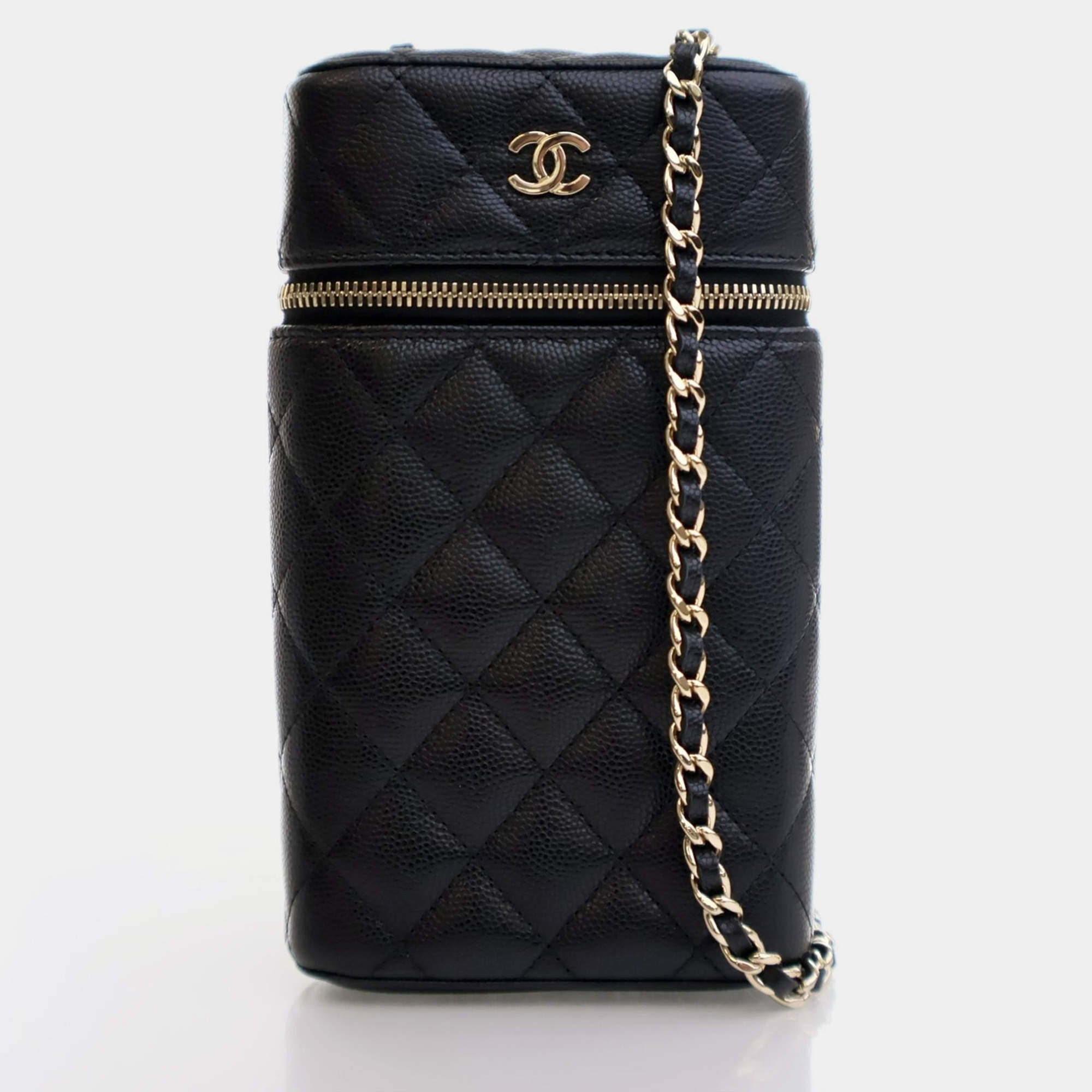 Chanel Vanity CC Black Caviar Phone Holder With Chain