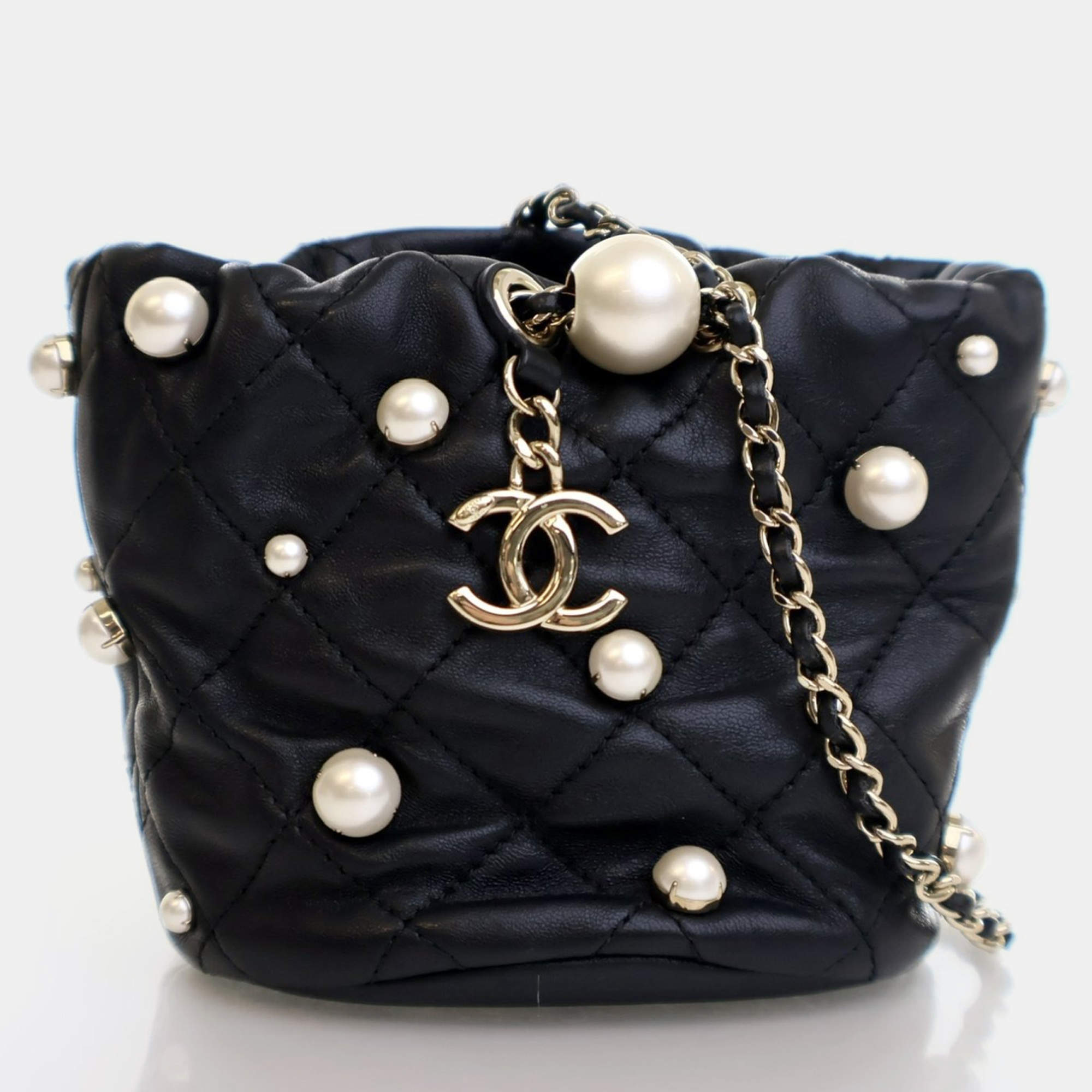 Chanel About Pearls Mini Black Lambskin Bucket Bag