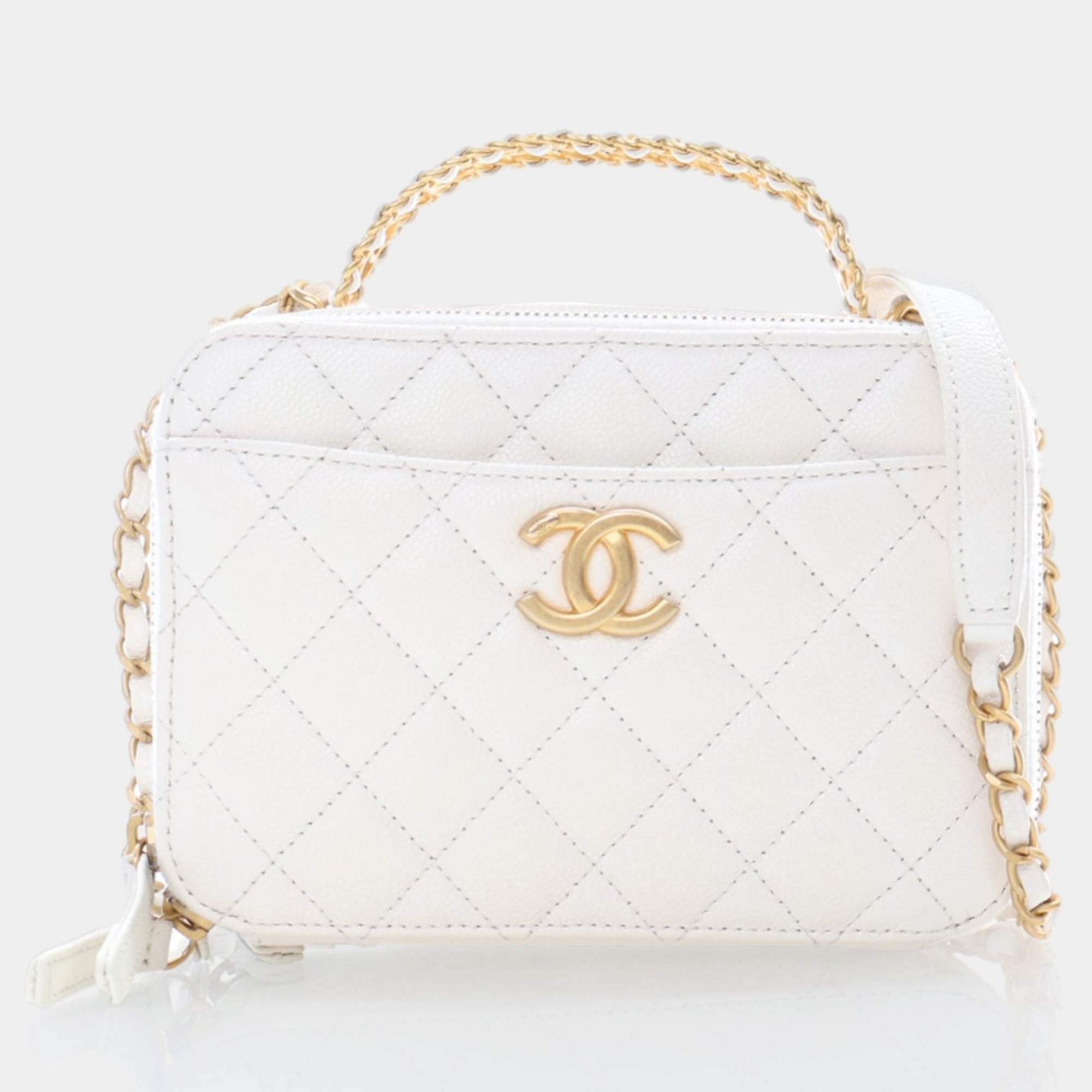 Chanel Small White Caviar Pick Me Up Vanity Case