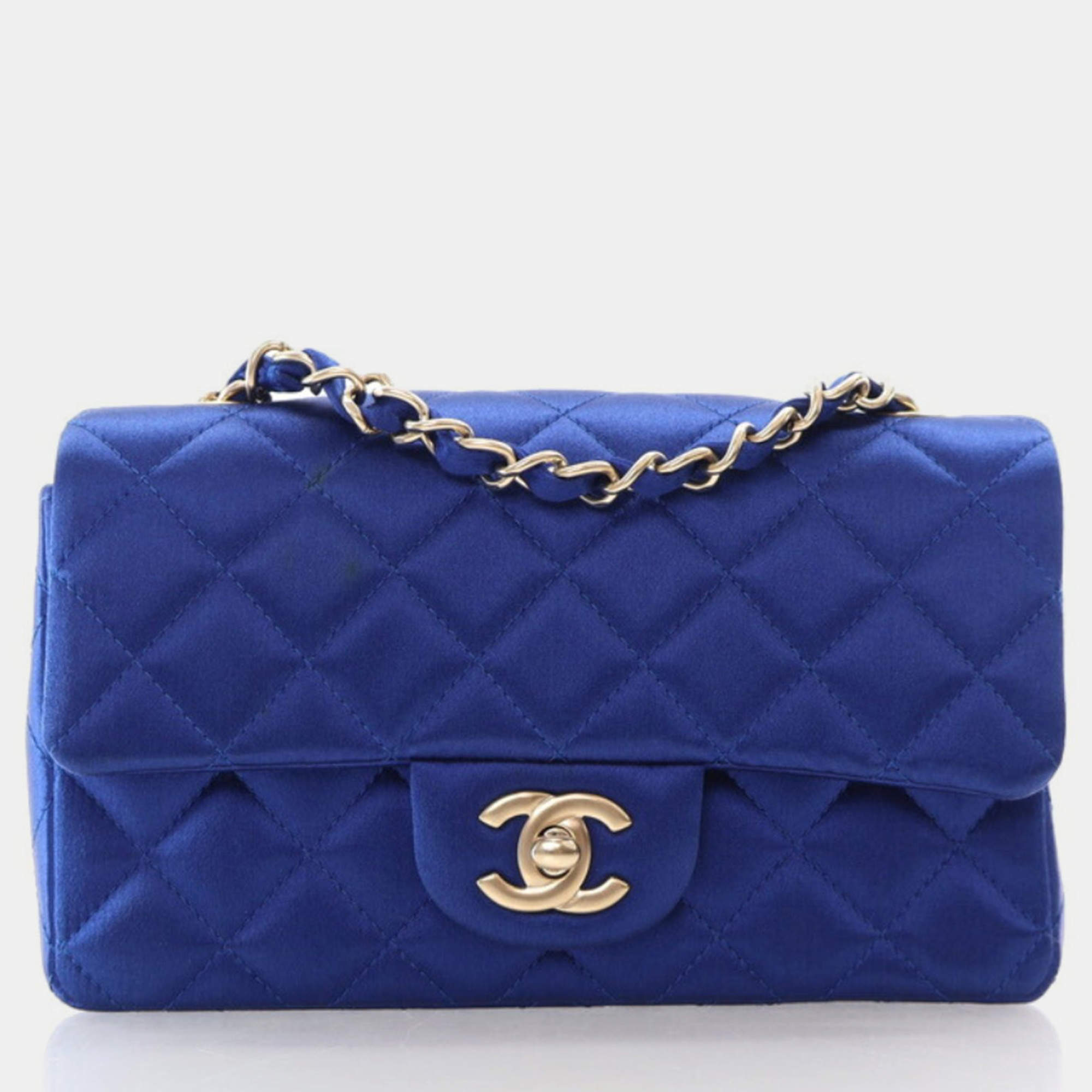 Chanel Classic Rectangular Mini Blue Satin Flap Bag