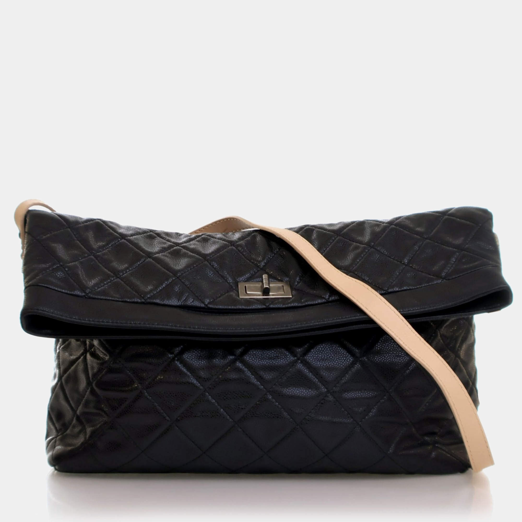 Pre Owned Chanel Reissue Black Caviar Messenger Flap Bag