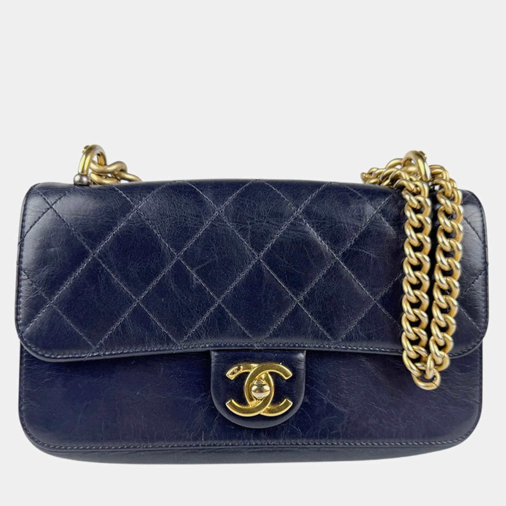 Chanel CC Flap Navy Leather Shoulder Bag