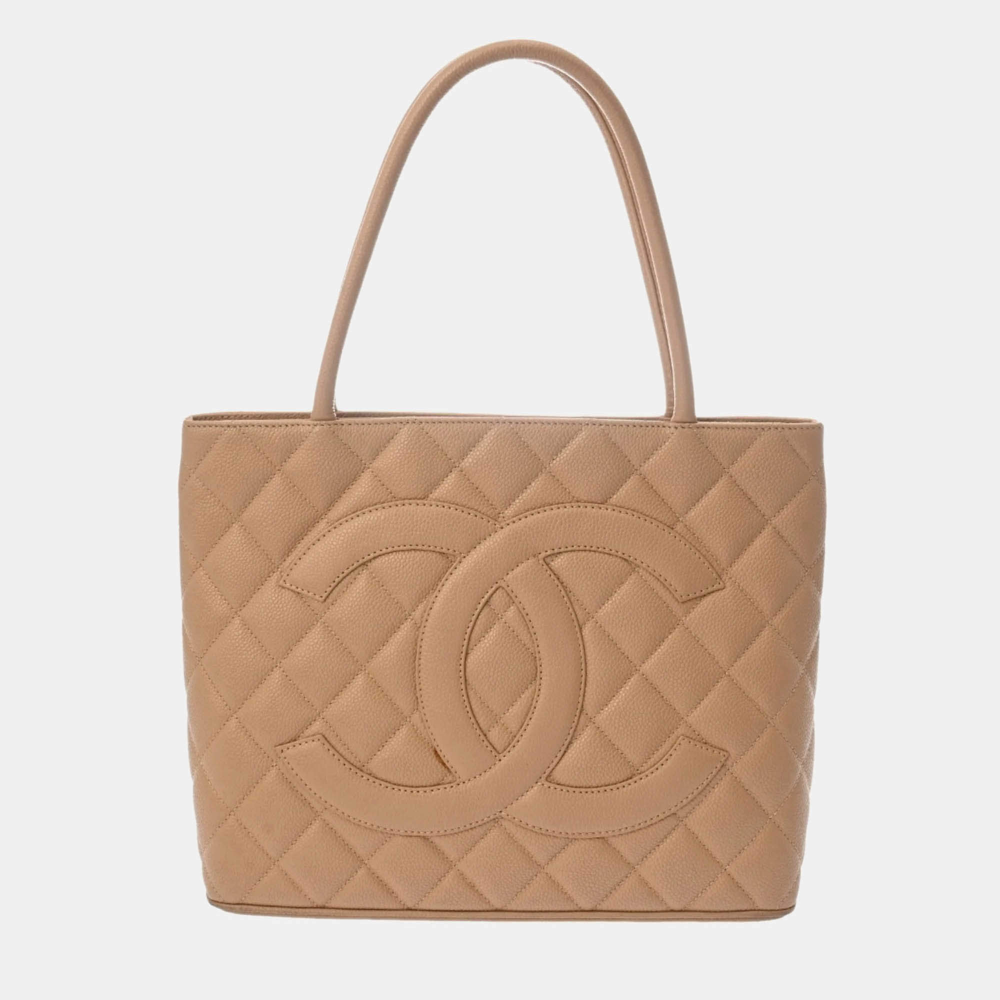 Chanel Medallion Beige Leather Tote Bag