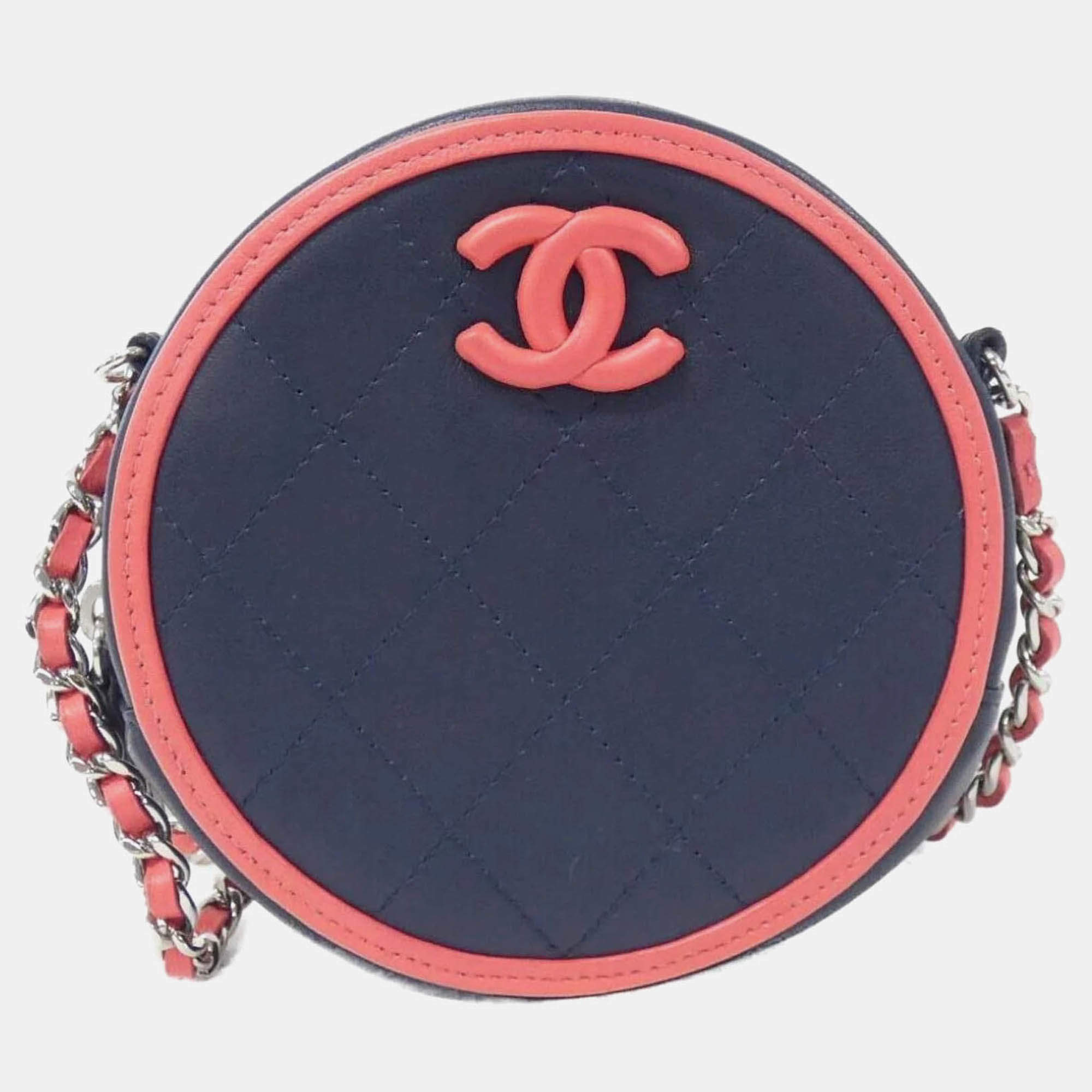 Chanel Round Navy, Pink Lamb leather Shoulder Bag