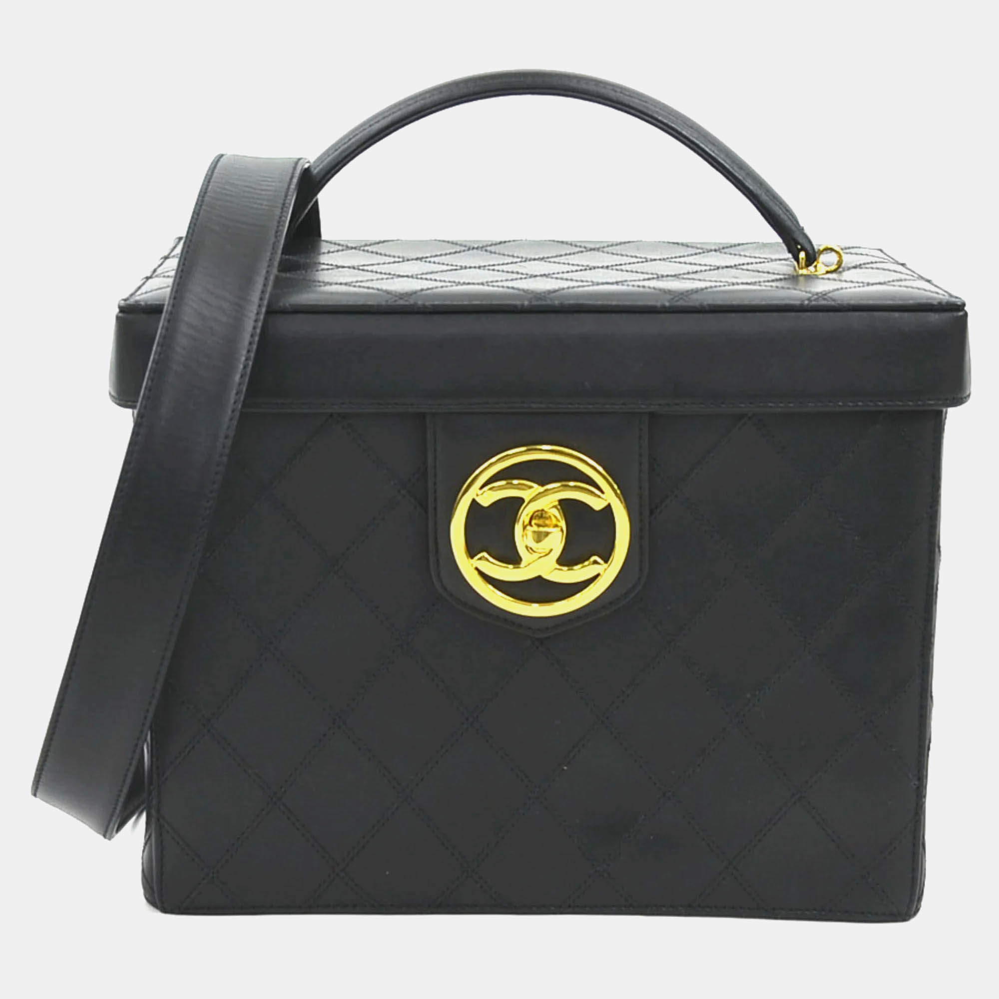 Chanel Handbag Vanity Bag Shoulder Leather Black 