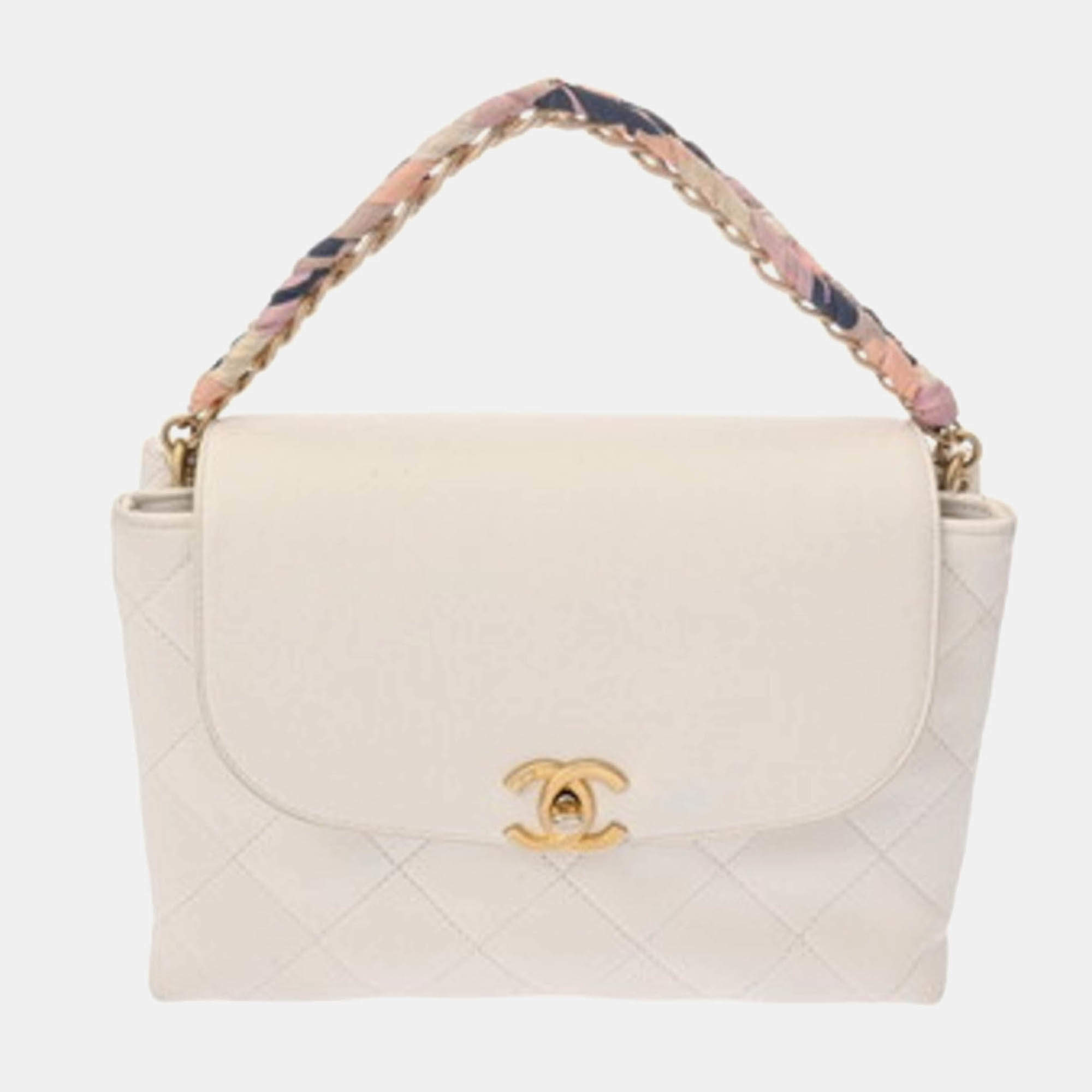 Chanel White Caviar Leather Shoulder Bag