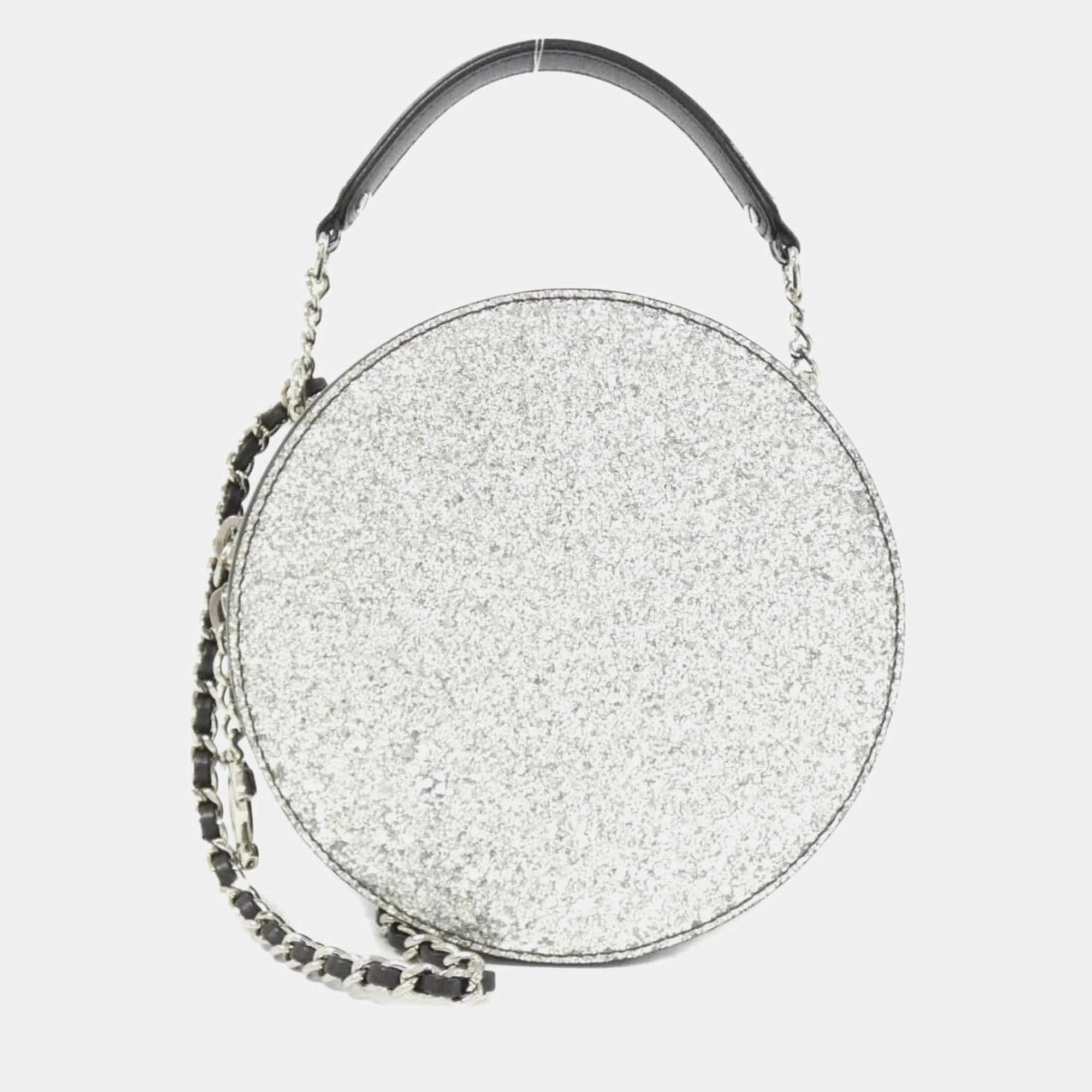 Pre Owned Chanel Round CC Patent Leather Glitter Shoulder Bag