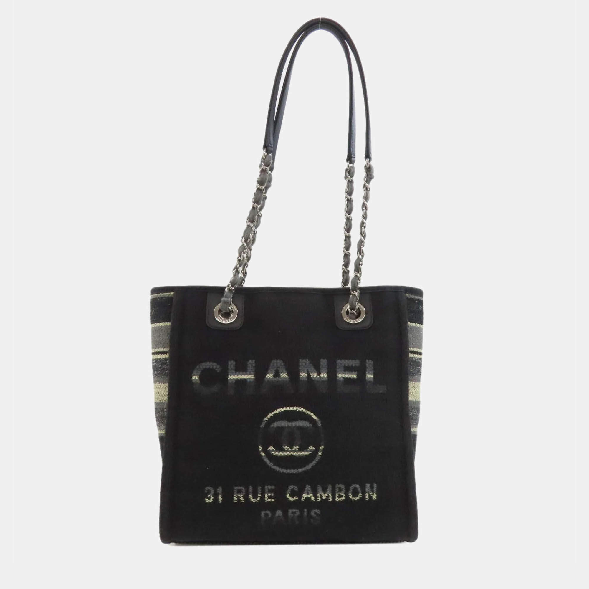 Chanel Deauville Black Canvas Tote Bag 