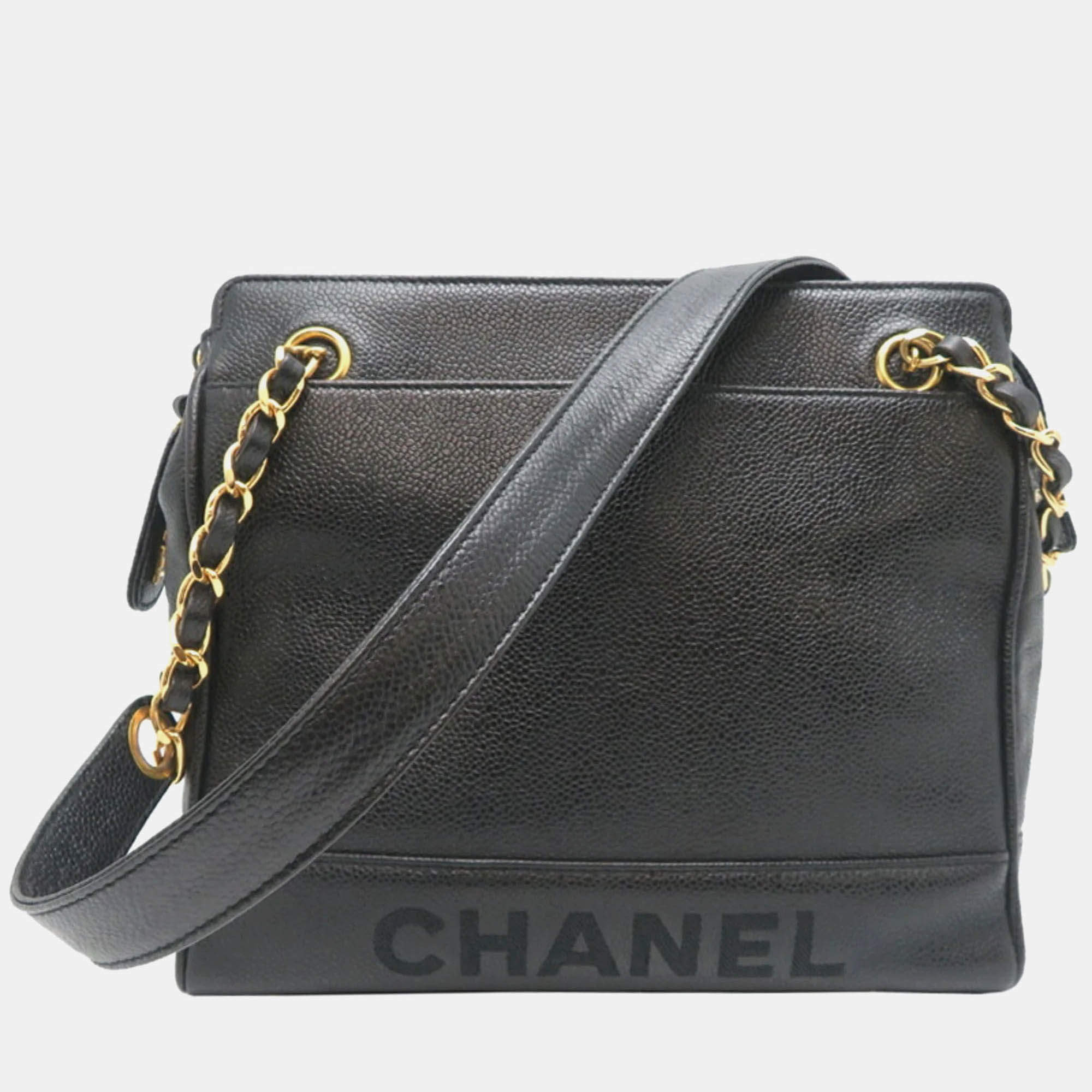 Chanel CC Chain Black Caviar Skin Shoulder Bag 