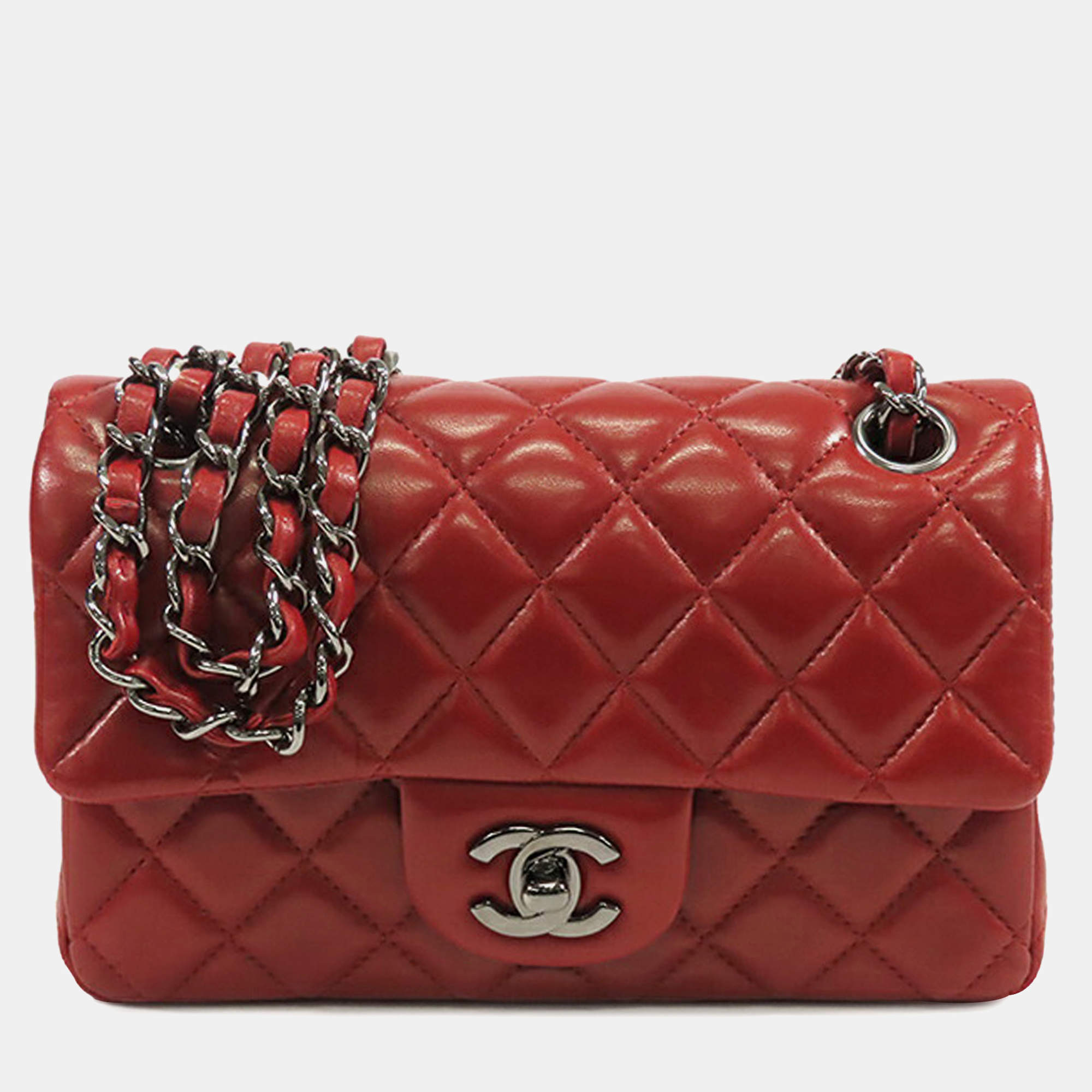 Chanel Red Mini Rectangular Classic Lambskin Single Flap