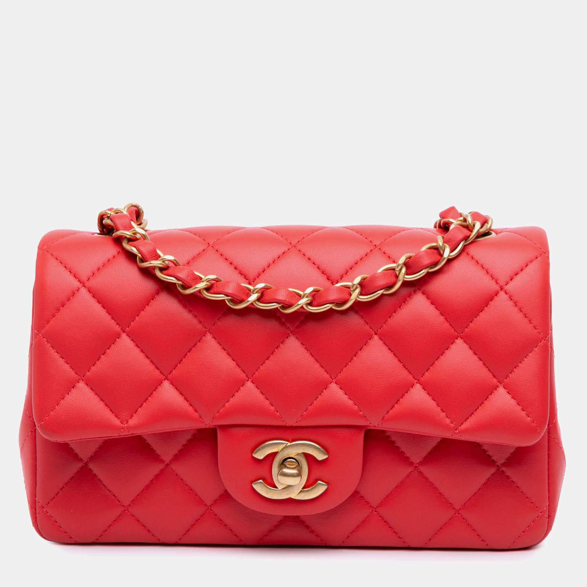 Chanel Red Mini Rectangular Classic Lambskin Single Flap