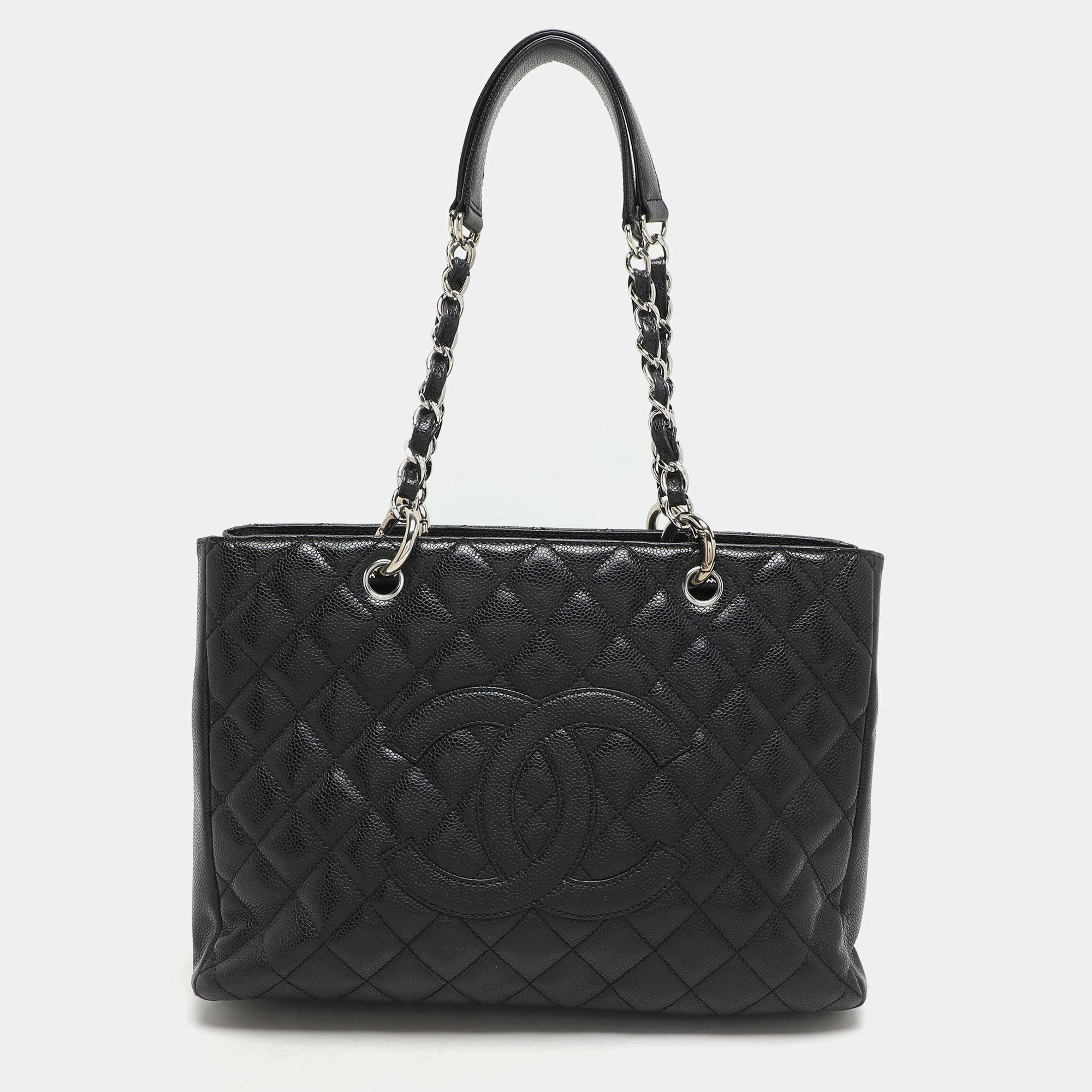 Chanel Black Quilted Caviar Leather CC GST Tote
