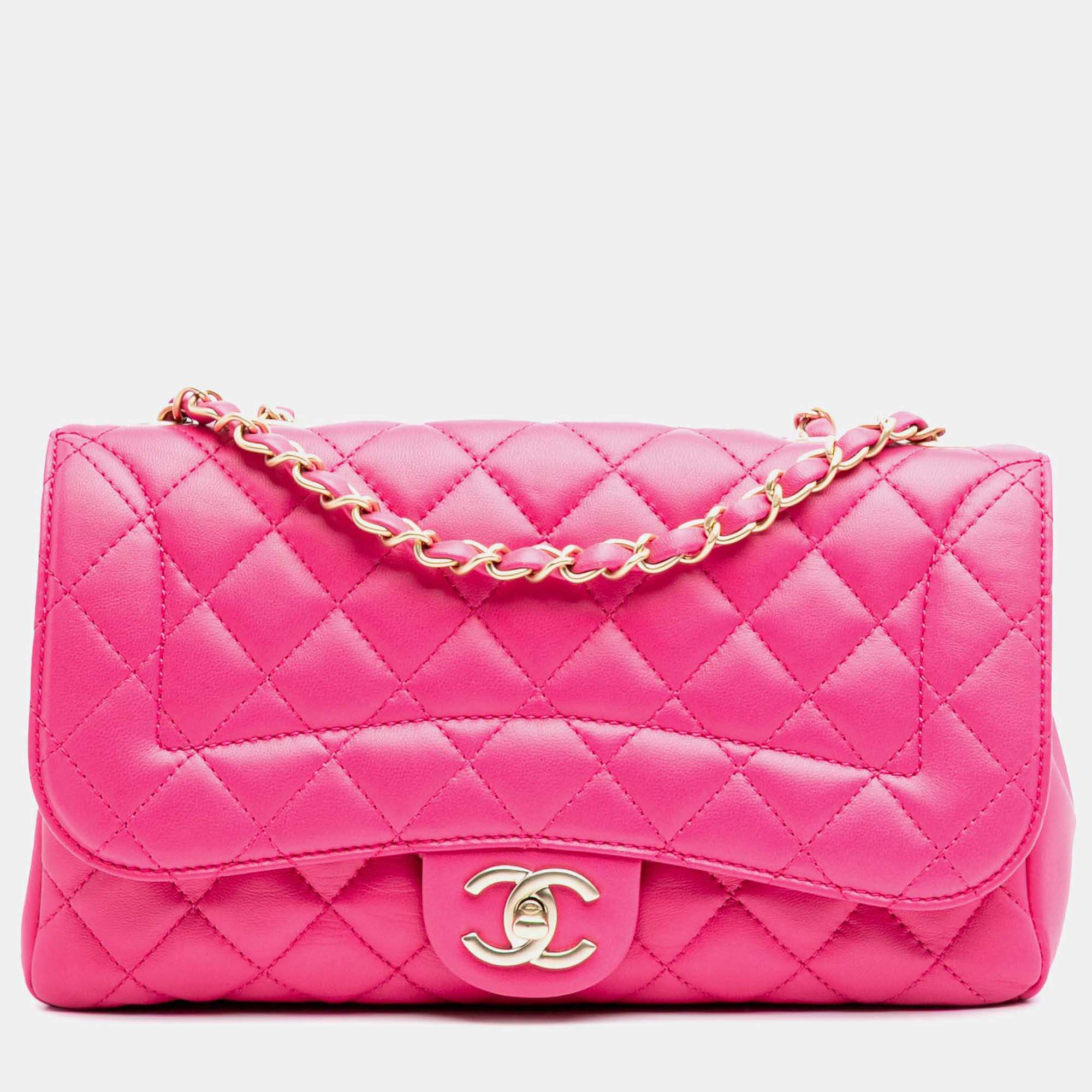 Pre Owned Chanel Pink Medium Quilted Lambskin Mademoiselle Chic Flap