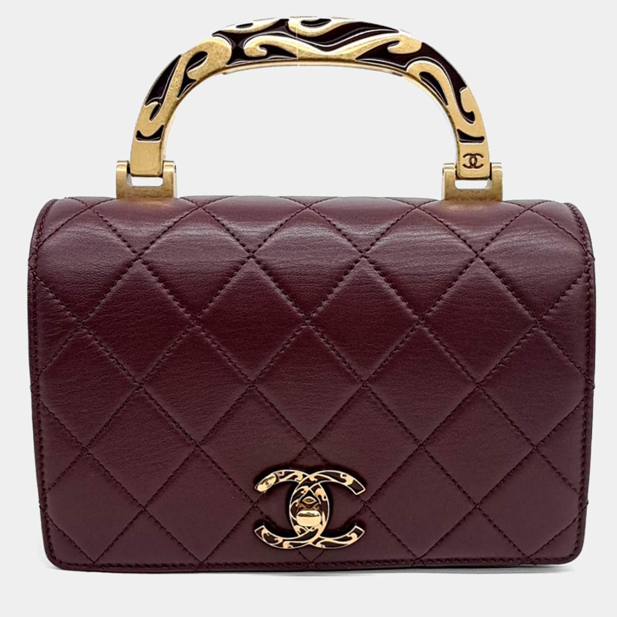Chanel Burgundy Leather top handle crossbody bag