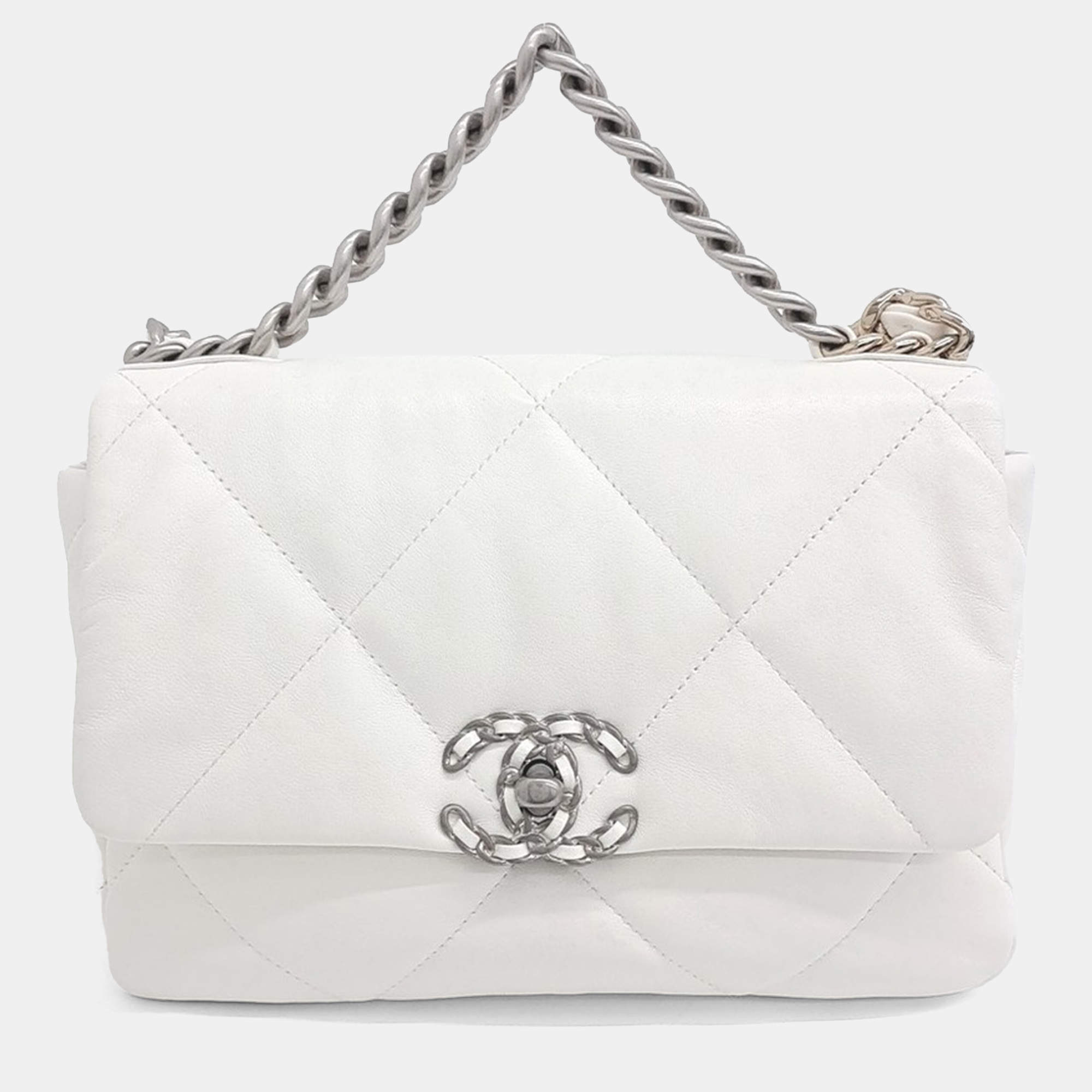 Chanel White Leather 19 Flap Small Bag