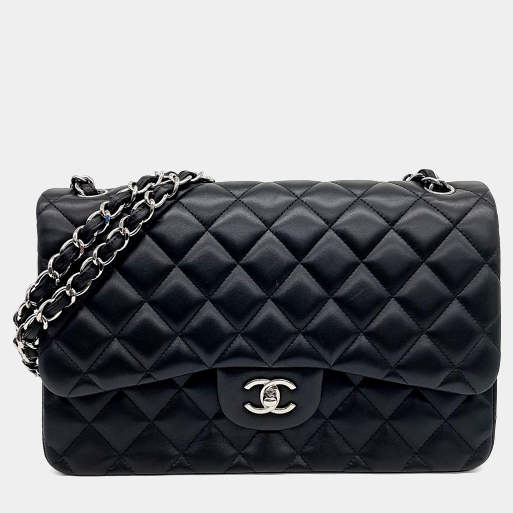Chanel Black Leather Lambskin Classic Jumbo bag