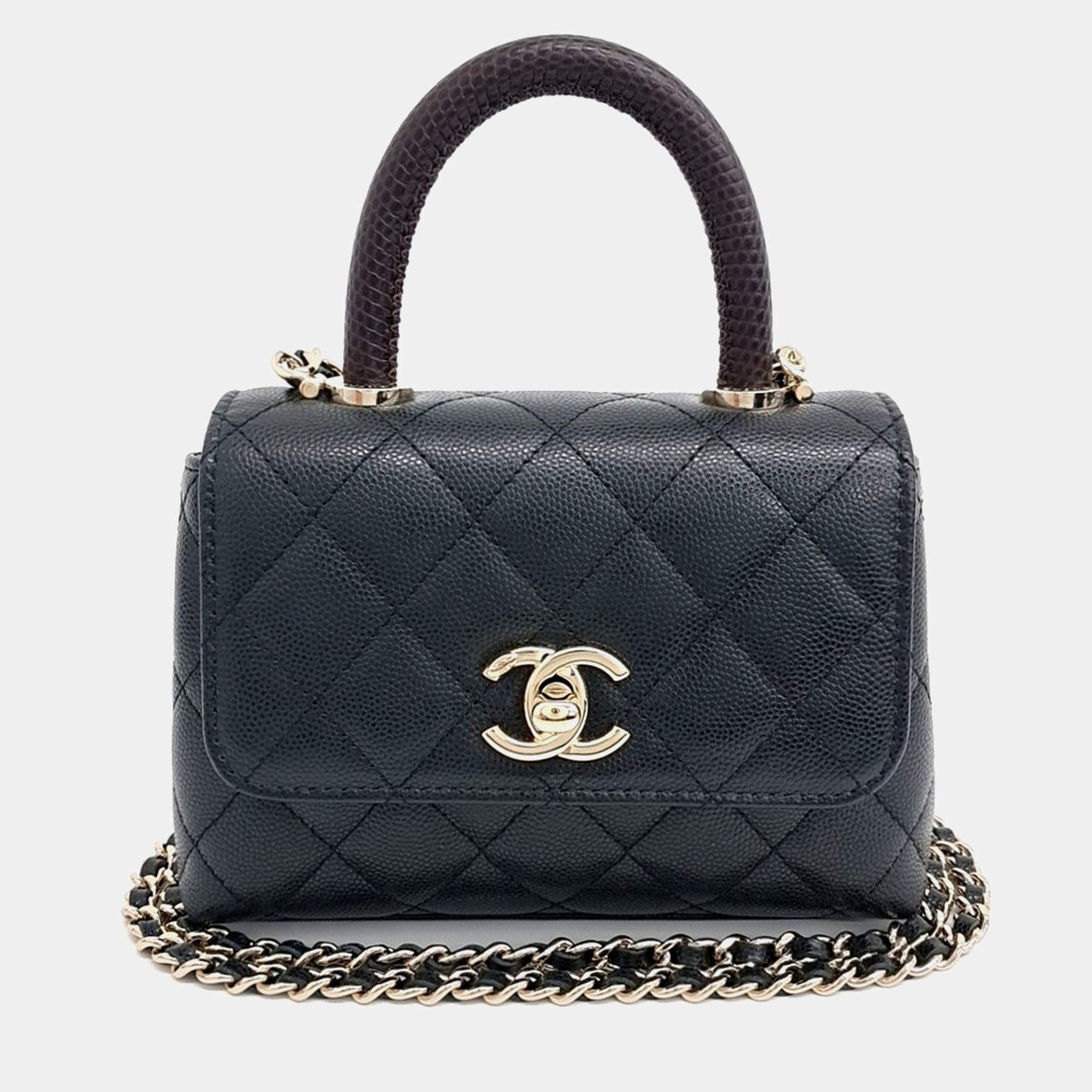 Chanel Black Leather Caviar Coco Handle 16 bag