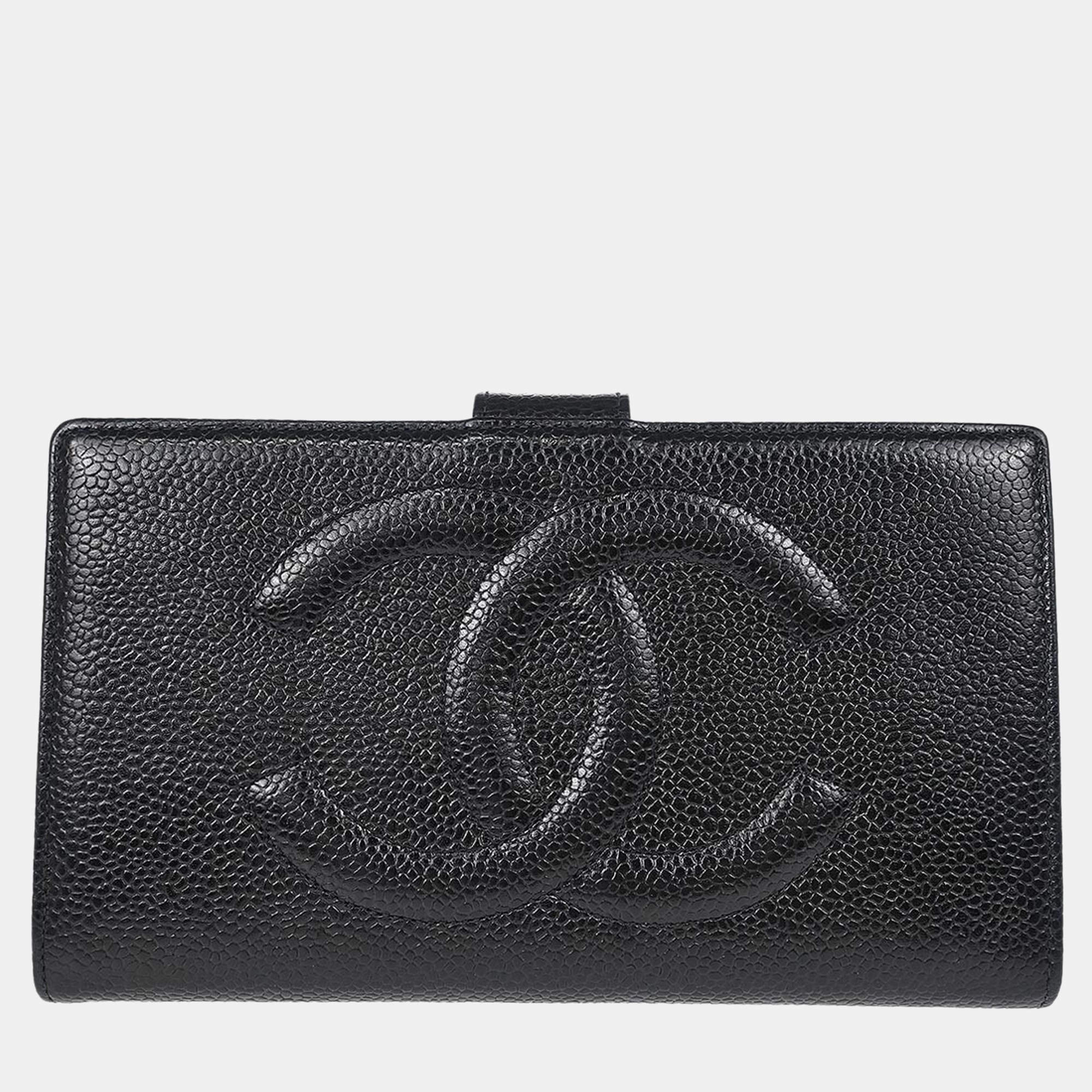 Chanel Long CC Black Leather Wallet