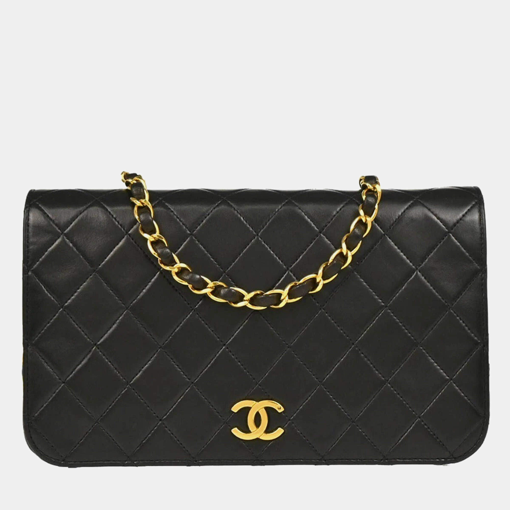 Chanel Full Flap Small Black Lambskin Shoulder Bag