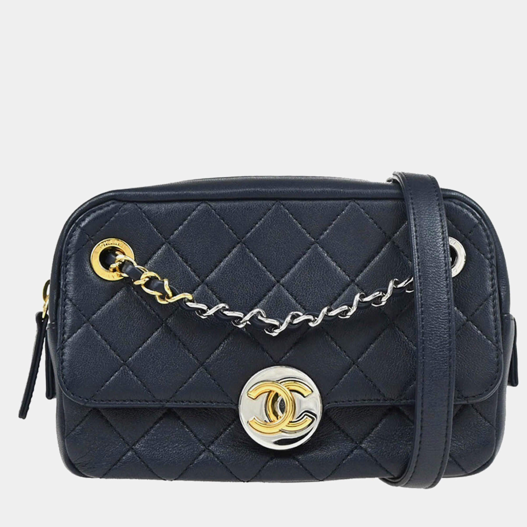 Chanel Mini Navy Lambskin Camera Bag 