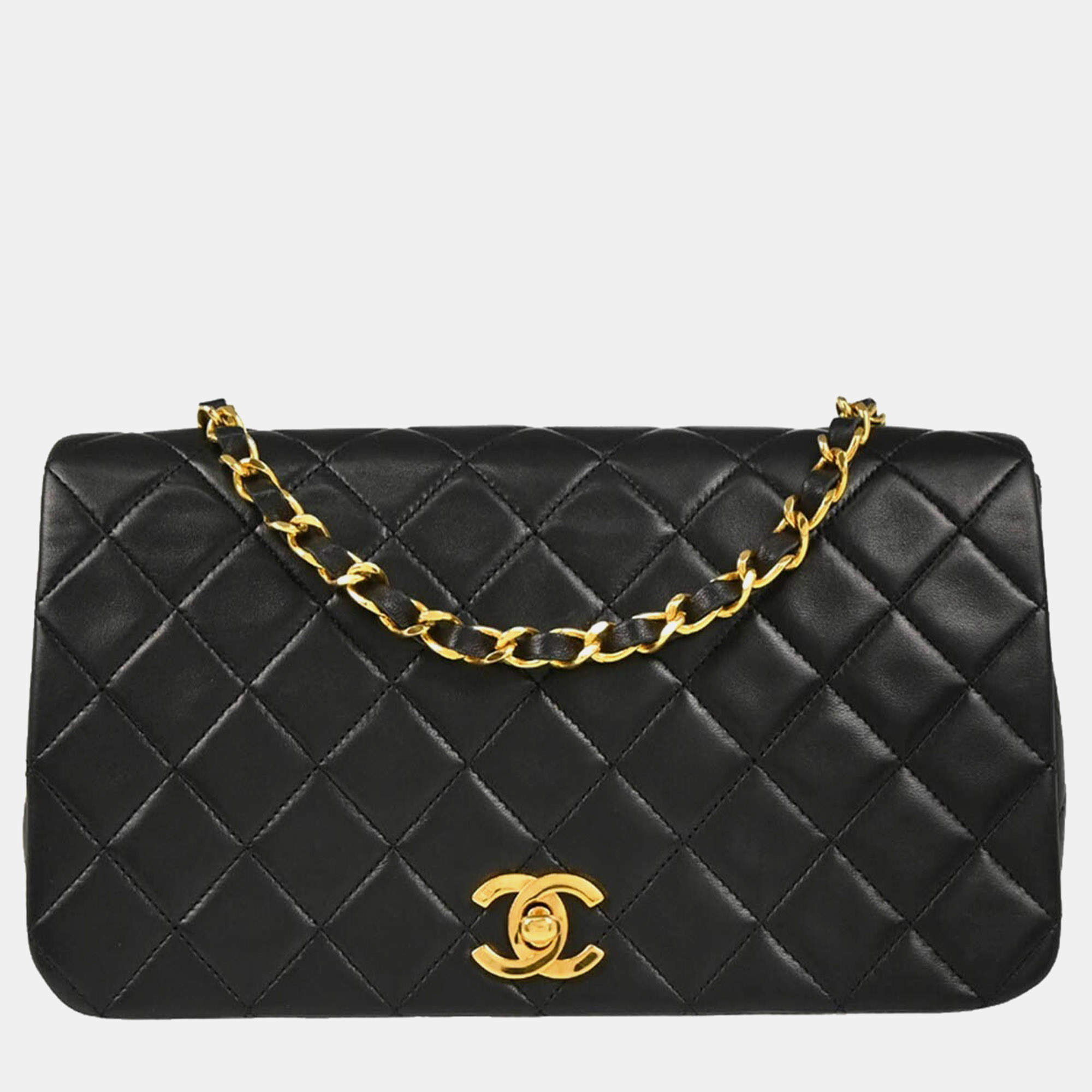 Chanel Full Flap Black Small Lambskin Turnlock Shoulder Bag