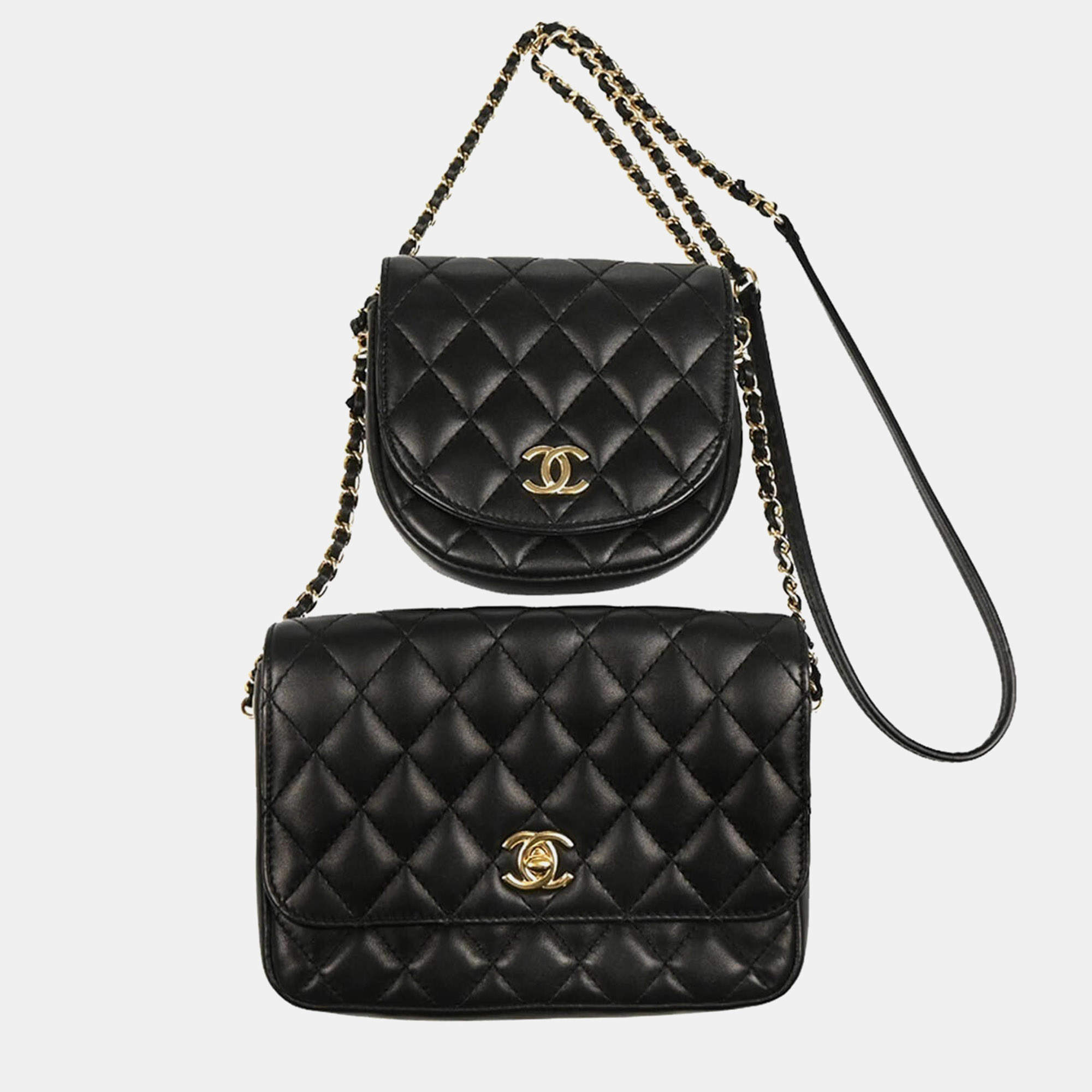Chanel Side Pack Double Black Lambskin Quilted Bag