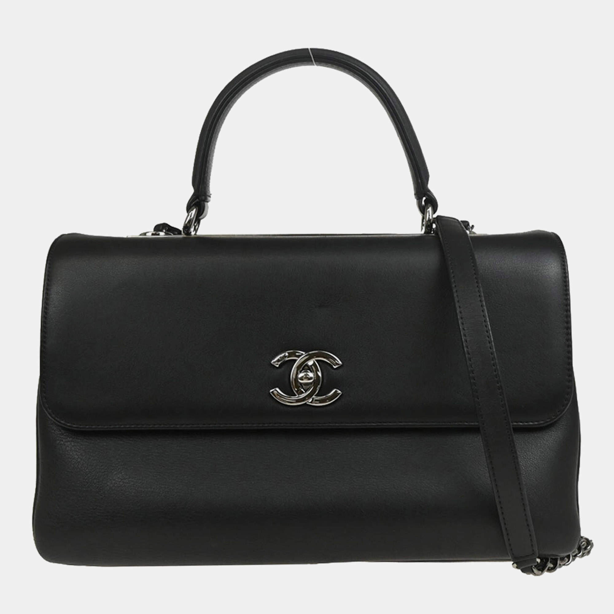 Chanel Trendy CC Dual Black Calfskin Top Handle Handbag 