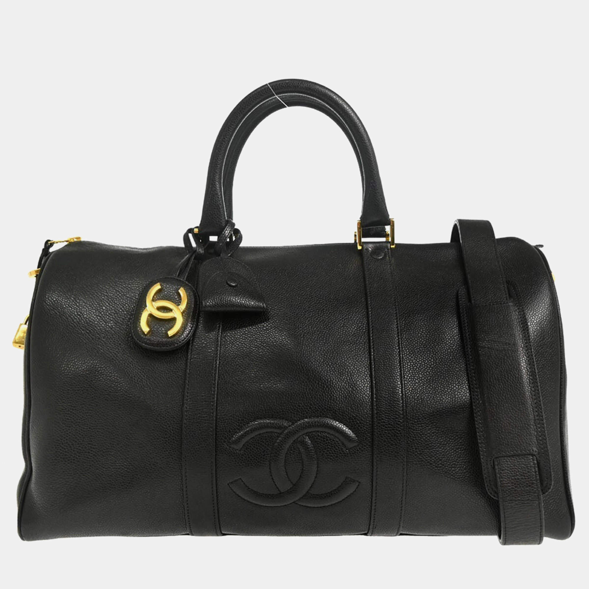 Chanel Vintage Timeless Black Calfskin Boston Bag