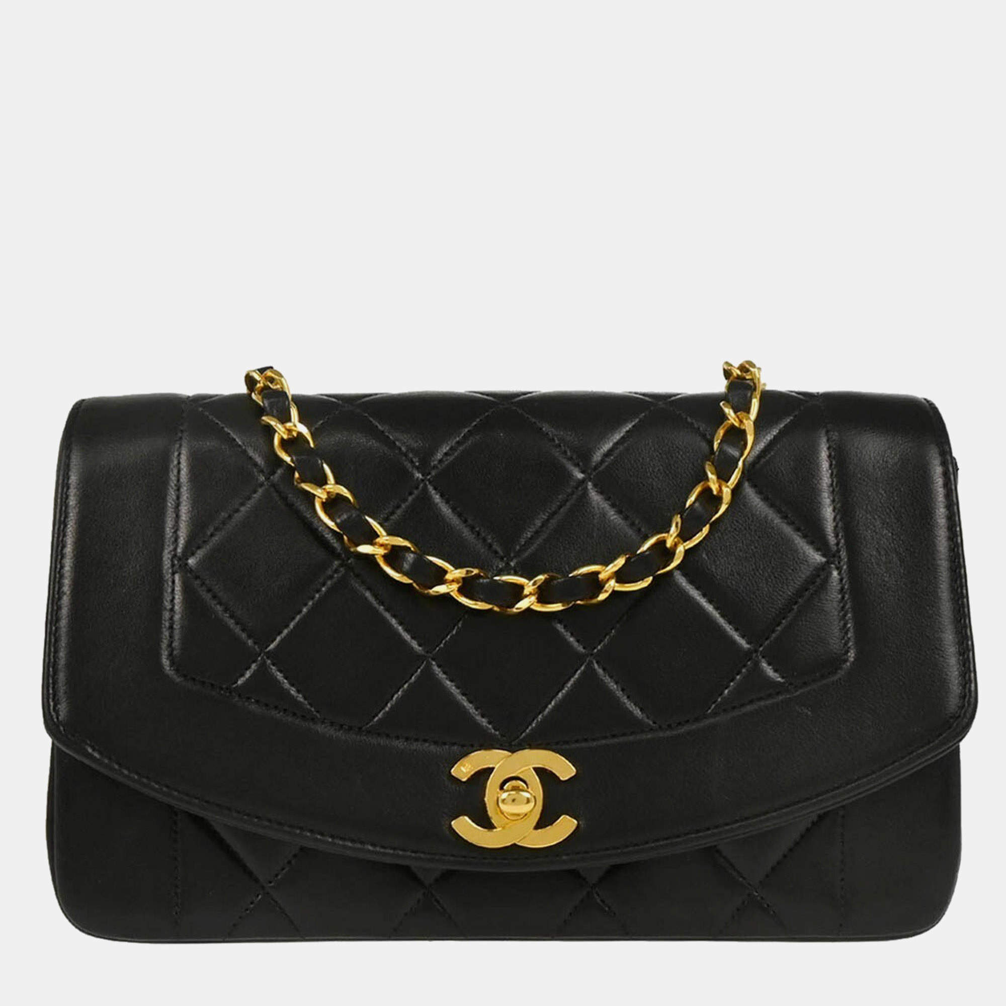 Chanel Diana Small Black Lambskin Shoulder Bag