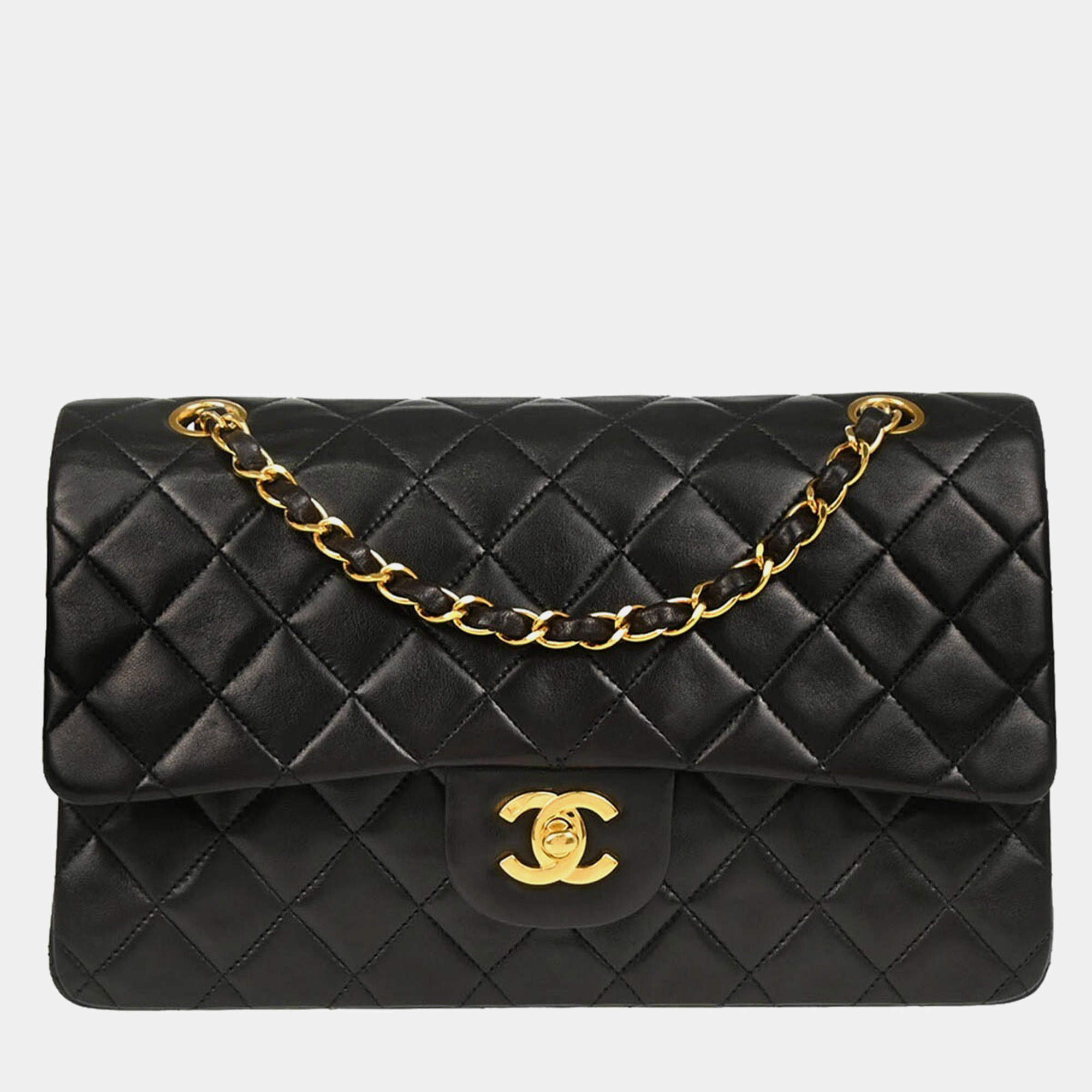 Chanel Classic Double Flap Medium Black Lambskin Shoulder Bag