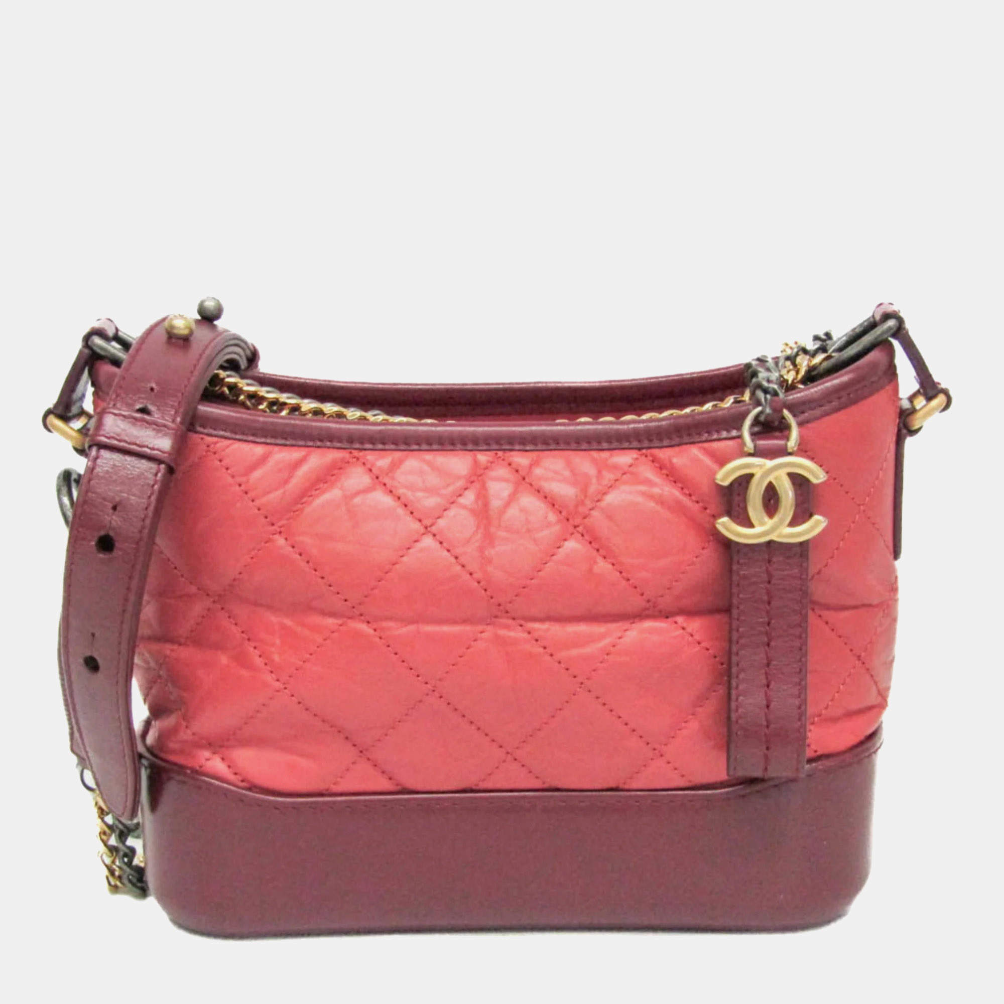 Chanel Gabriel De Chanel Small Leather Shoulder Bag Pink Wine