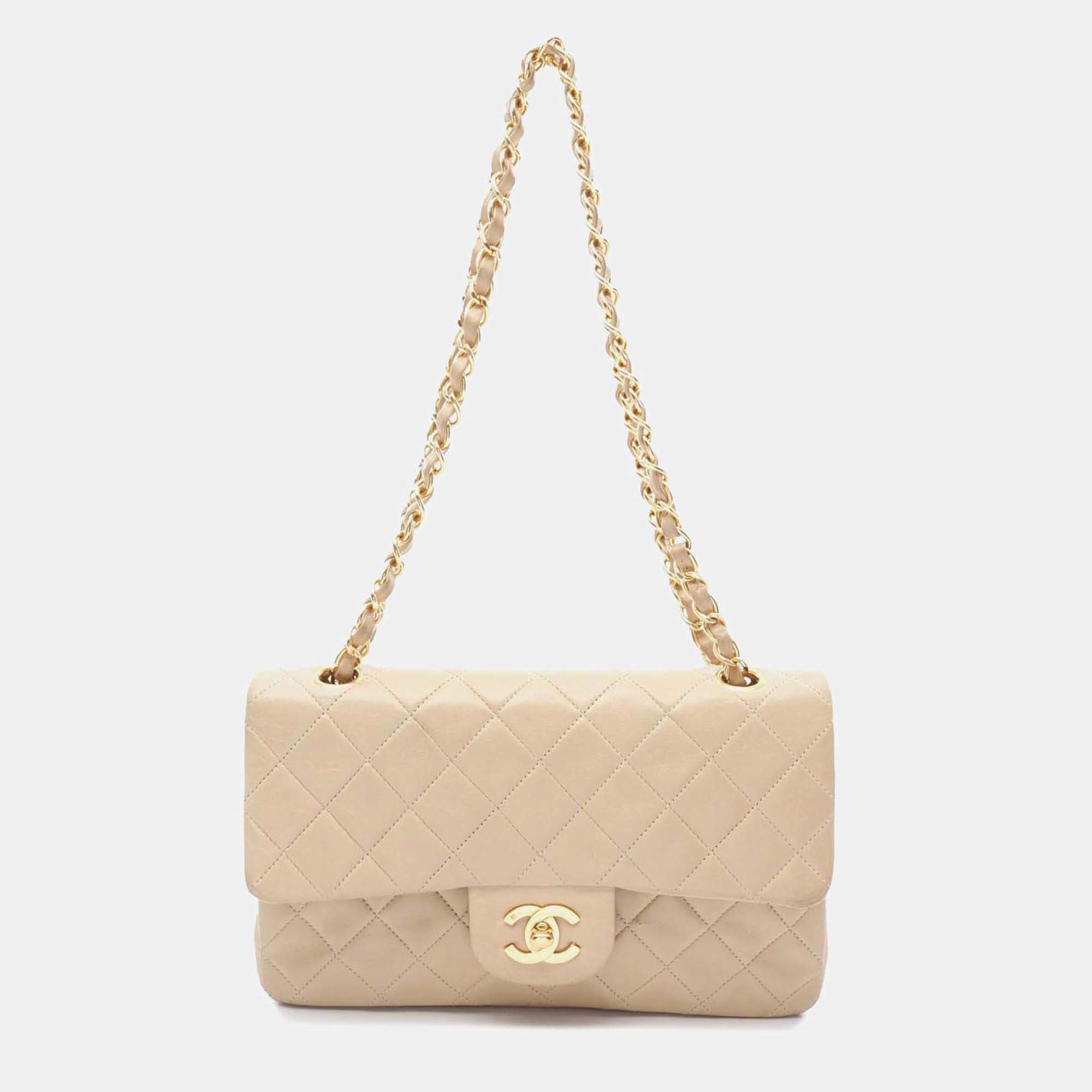 Chanel Brown Small Classic Lambskin Double Flap