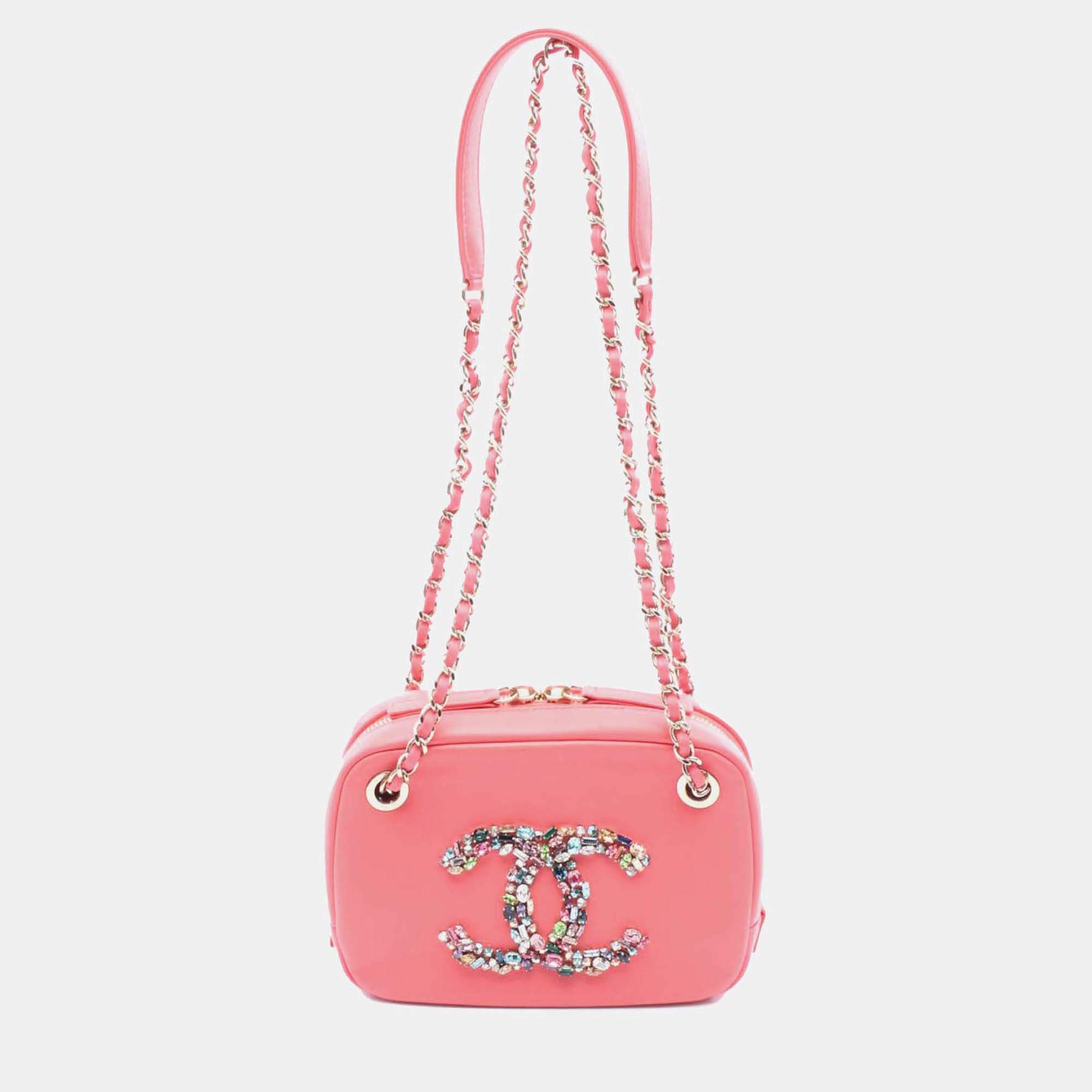 Chanel Pink Lambskin Giant Crystal CC Camera Bag