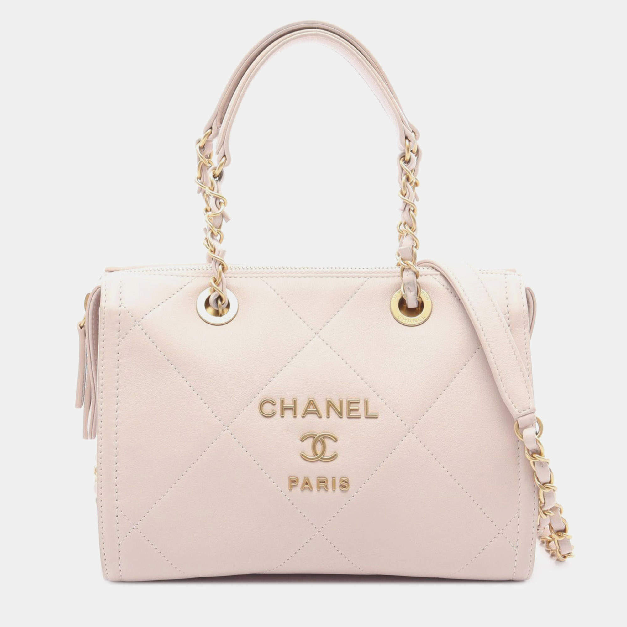 Chanel Pink Small Quilted Calfskin Small Bowling Bag