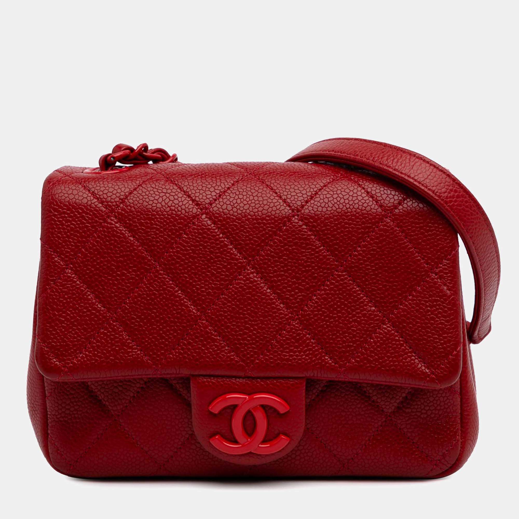Chanel Red Mini Square Caviar Incognito Flap