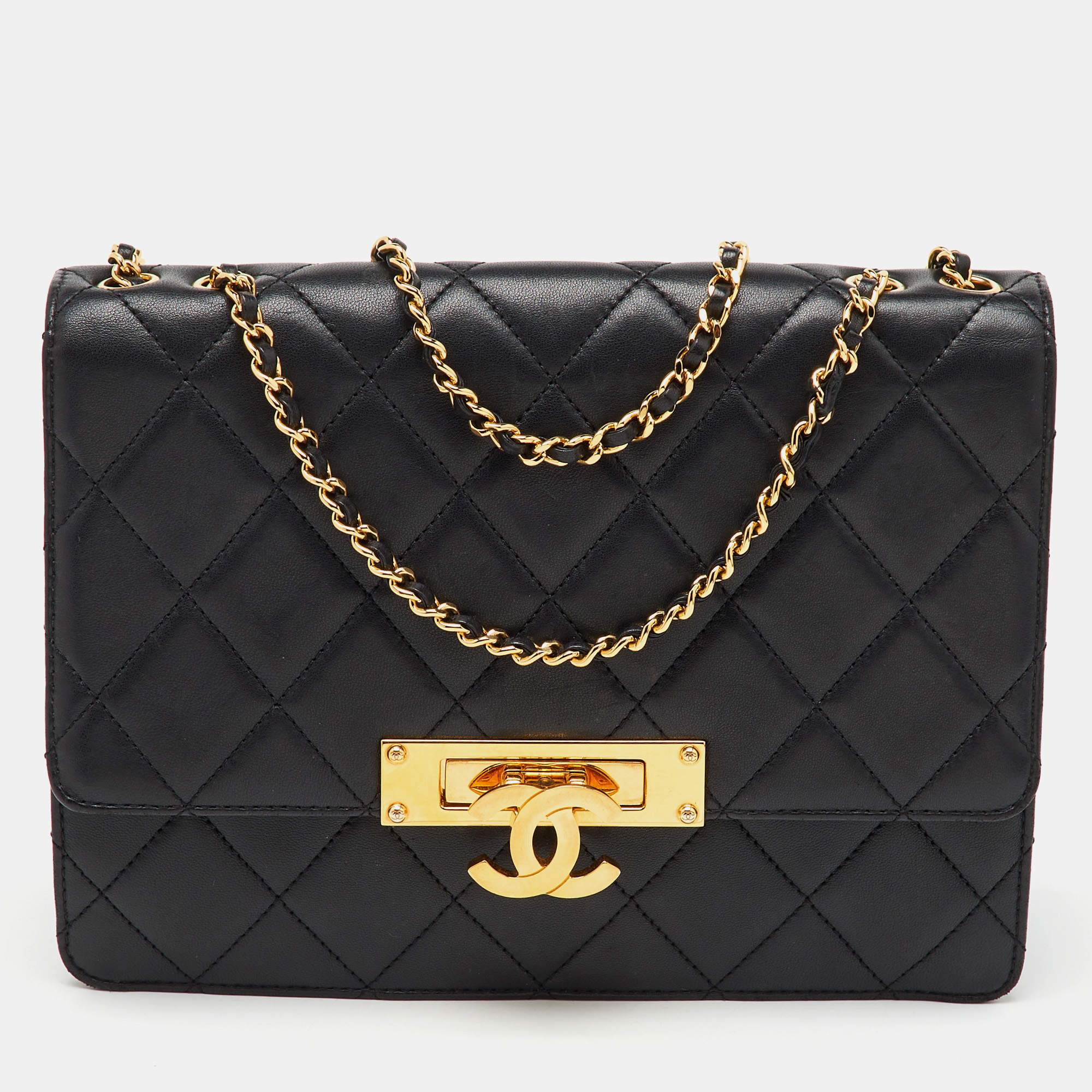 Chanel Black Quilted Leather Medium CC Golden Class Flap Bag
