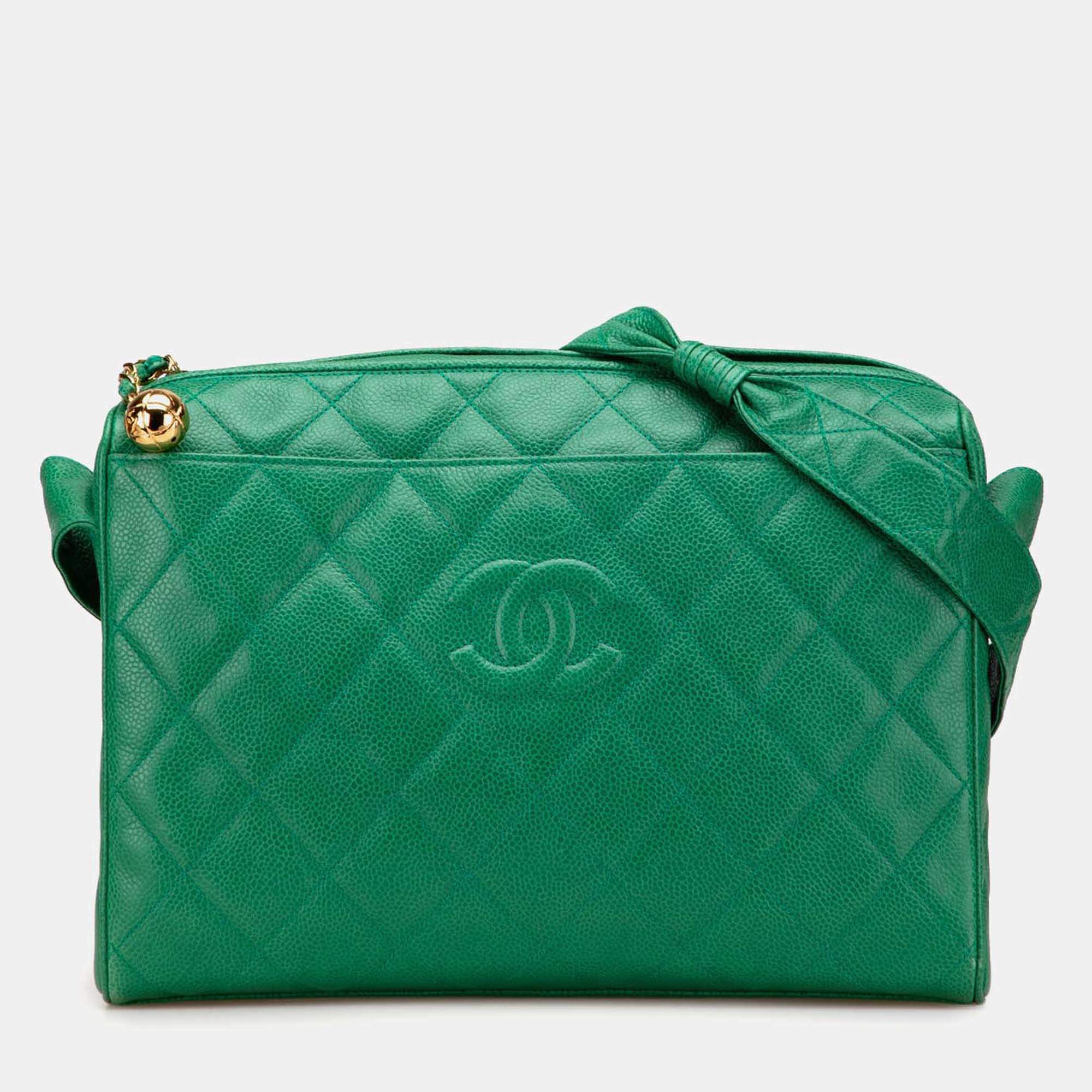 Chanel Green CC Quilted Caviar Camera Bag