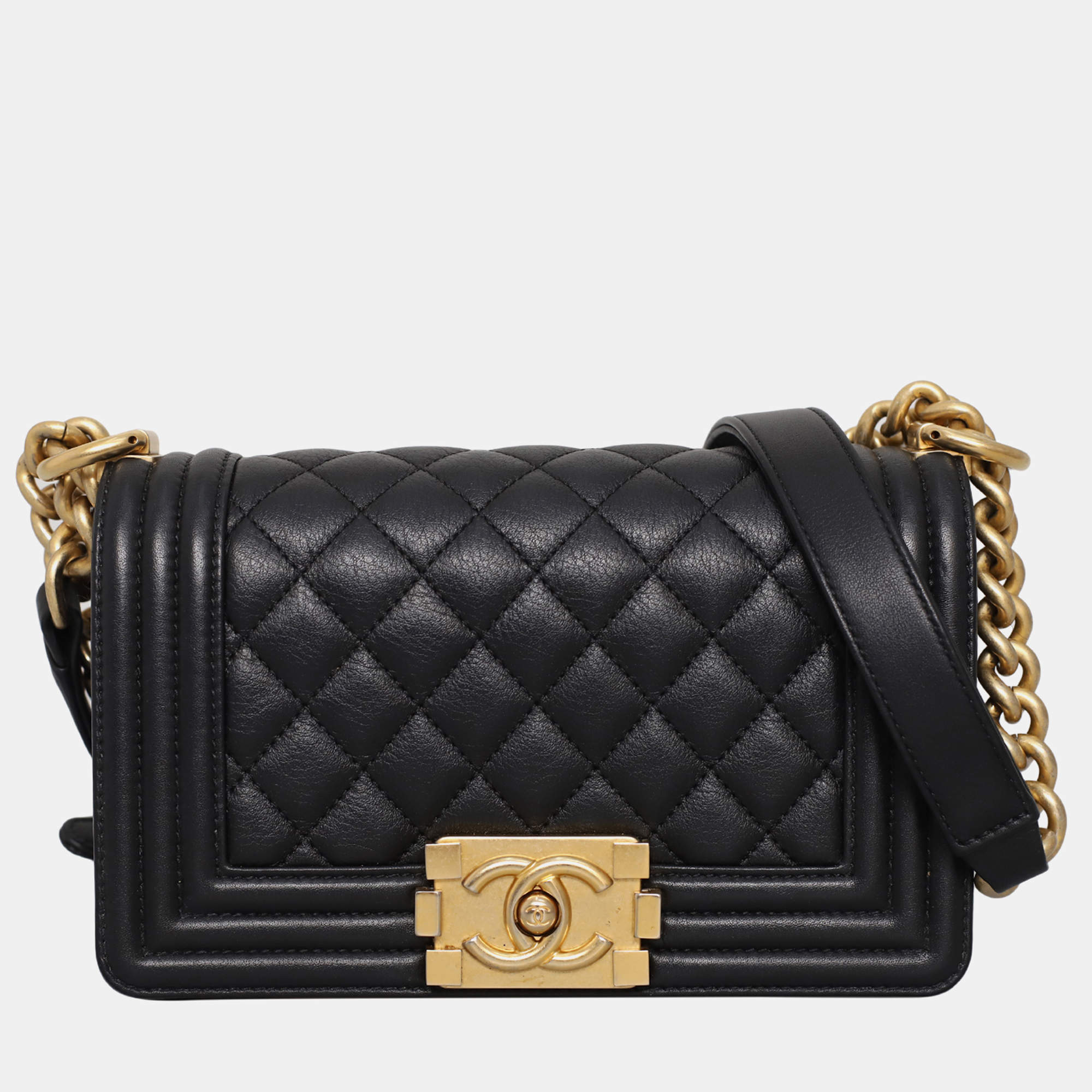 Chanel Small  Black Leather Boy Bag