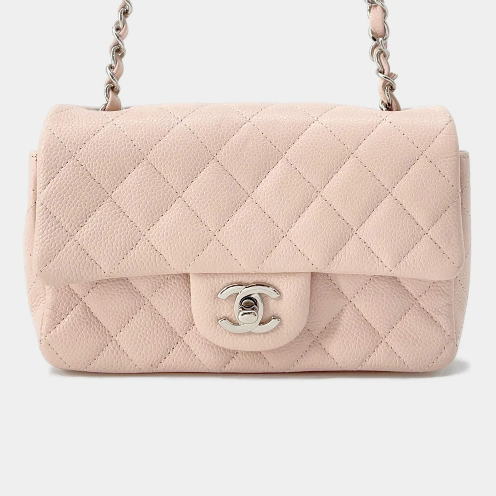 Chanel Mini Matelassé Single Flap Pink Caviar Leather Chain Shoulder Bag 20