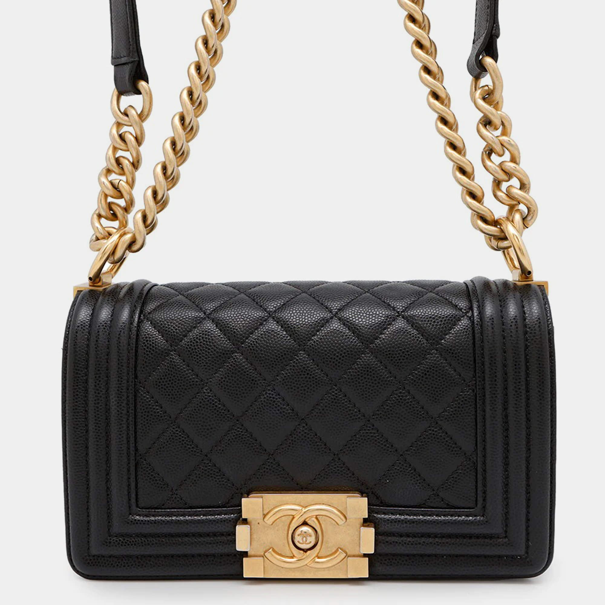 Chanel Boy Black Caviar Leather Chain Shoulder Bag