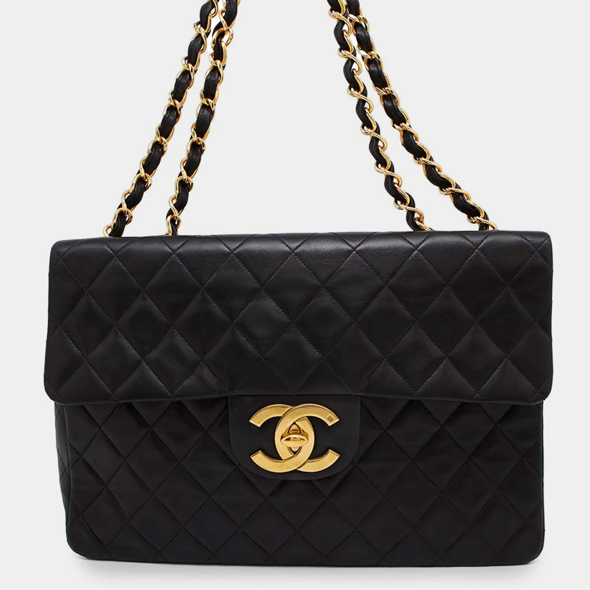 Chanel Jumbo Matelasse Chain shoulder Bag Black Lambskin Size 34