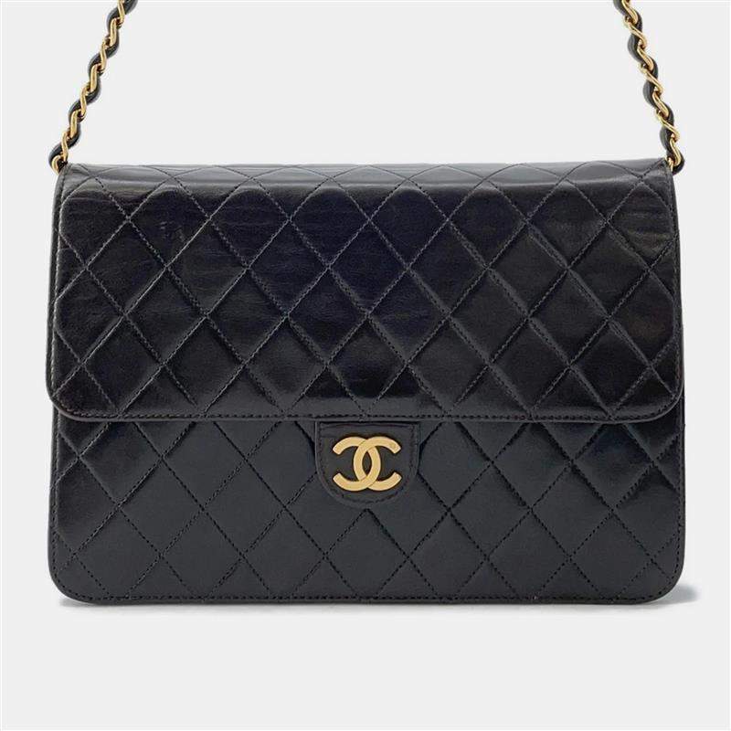 Chanel Push Lock Chain Black Lambskin Shoulder Bag