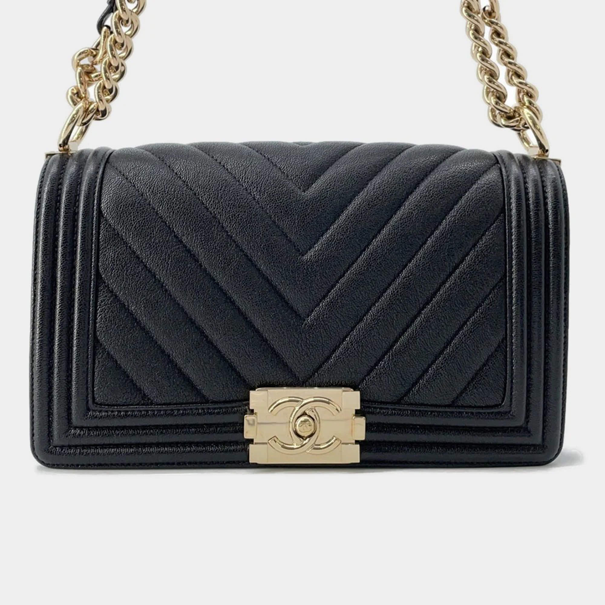 Chanel Boy Chain Black Soft Caviar Leather Shoulder Bag 